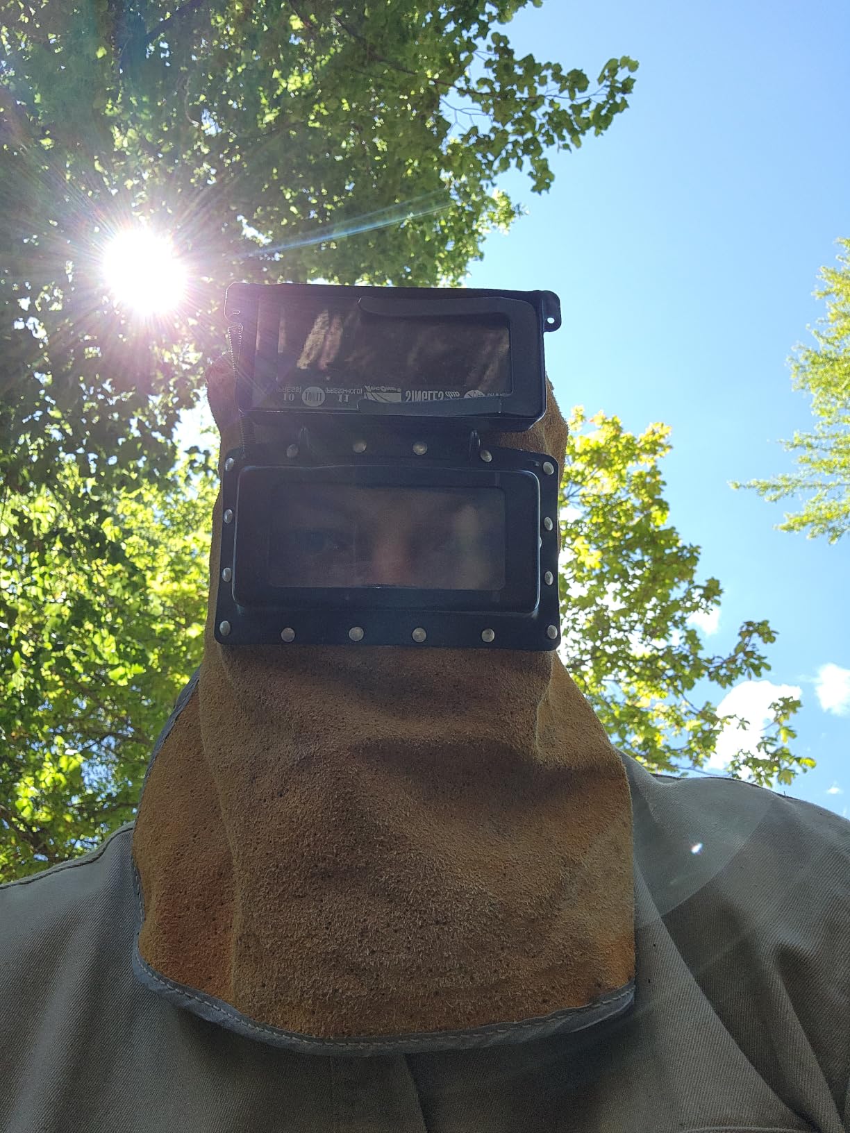Leather Welding Hood with Flip-Up Lens, Heat Resistant Face Neck Shield customer photo 2