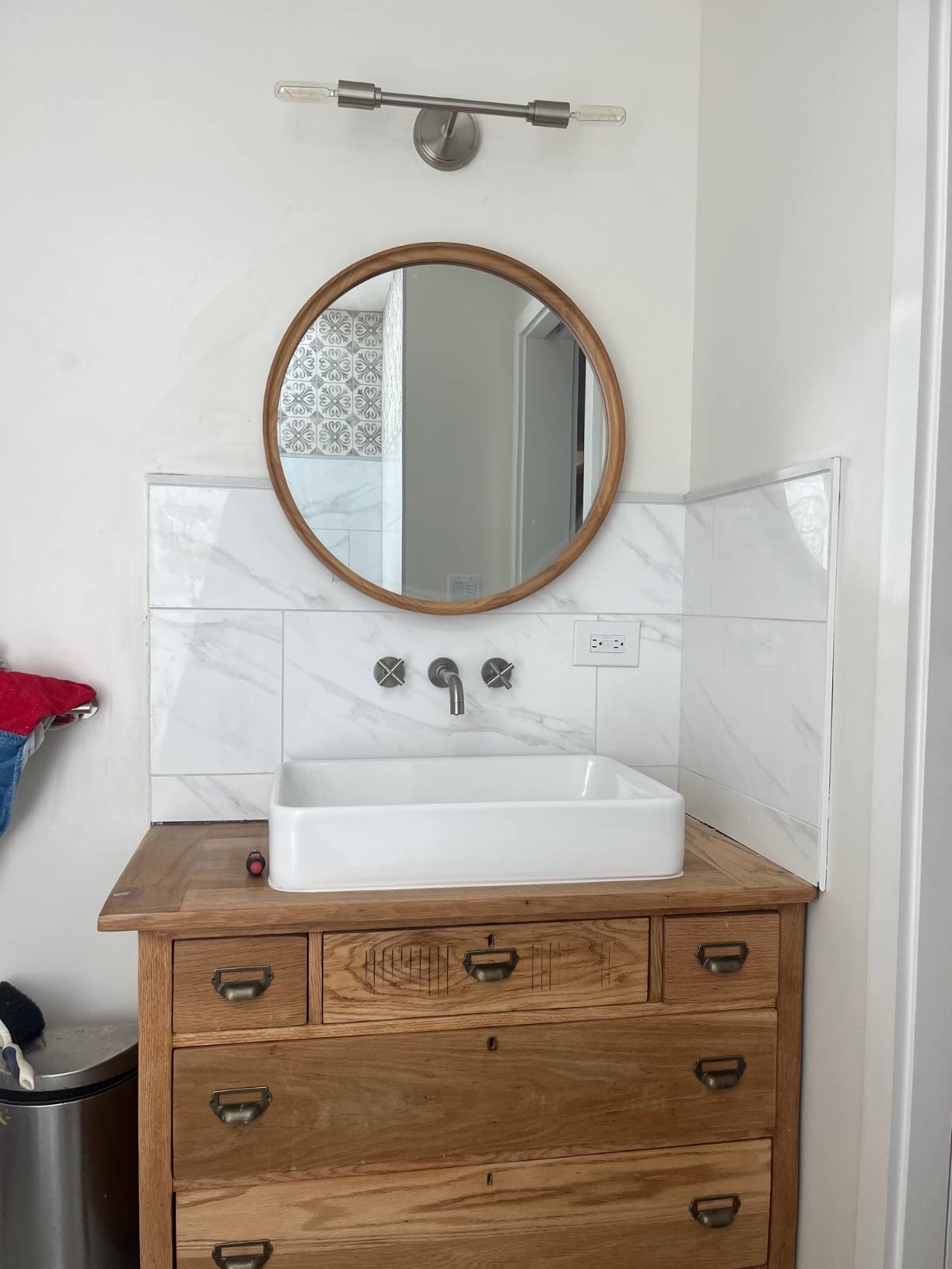 SITGES Brushed Nickel Bathroom Faucet, Double Handle Wall Mount Bathroom Sink Faucet and Rough in Valve Included (Brushed Nickel) customer photo 1