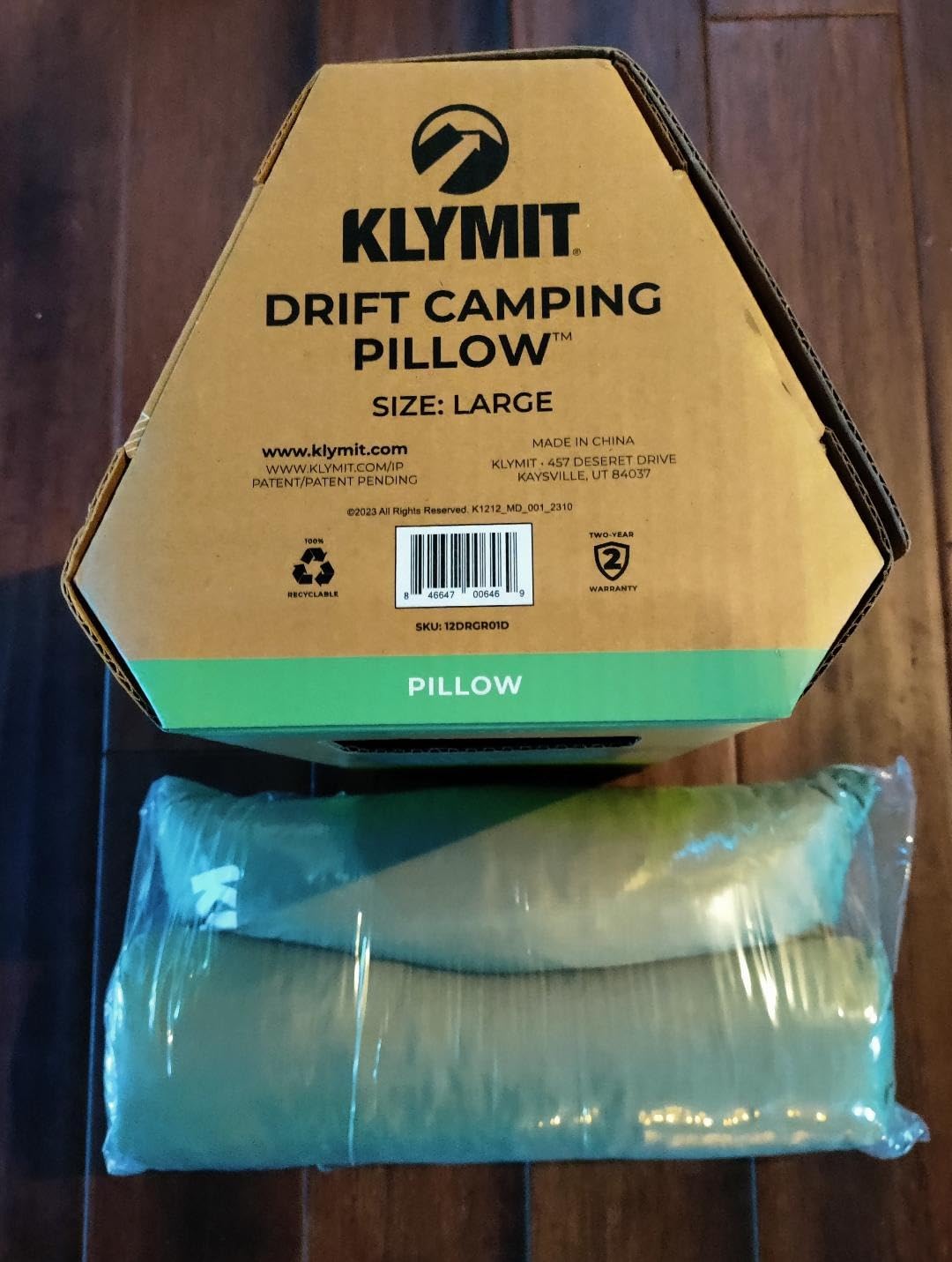 Klymit Drift Camping Pillow, Shredded Memory Foam Travel Pillow with Reversible Cover for Outdoor Use, Green, Large customer photo 1