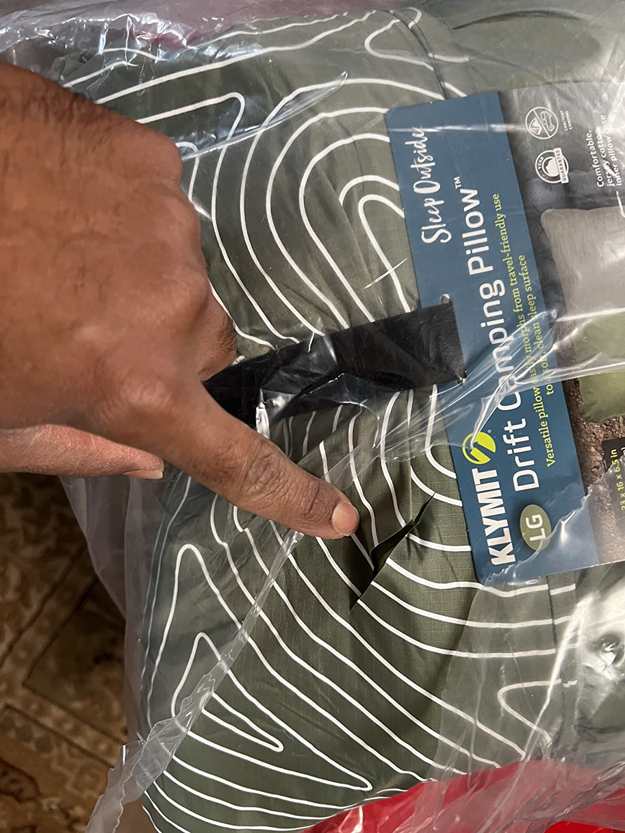 Klymit Drift Camping Pillow, Shredded Memory Foam Travel Pillow with Reversible Cover for Outdoor Use, Green, Large customer photo 2