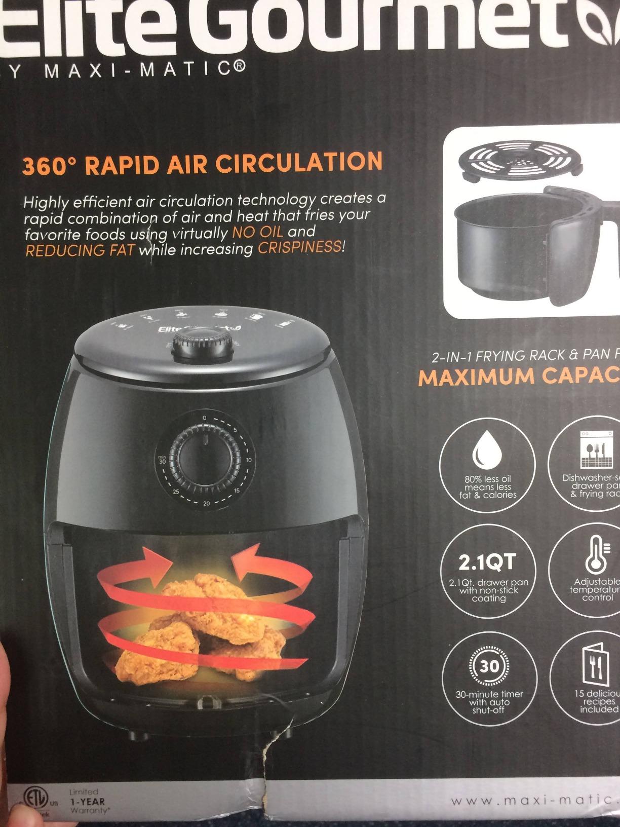 Elite Gourmet 2.1Qt Personal Air Fryer, 1000W, Oil-Less, Compact Design | Timer, Temp Control, Space-Saving, EAF-0201 customer photo 1