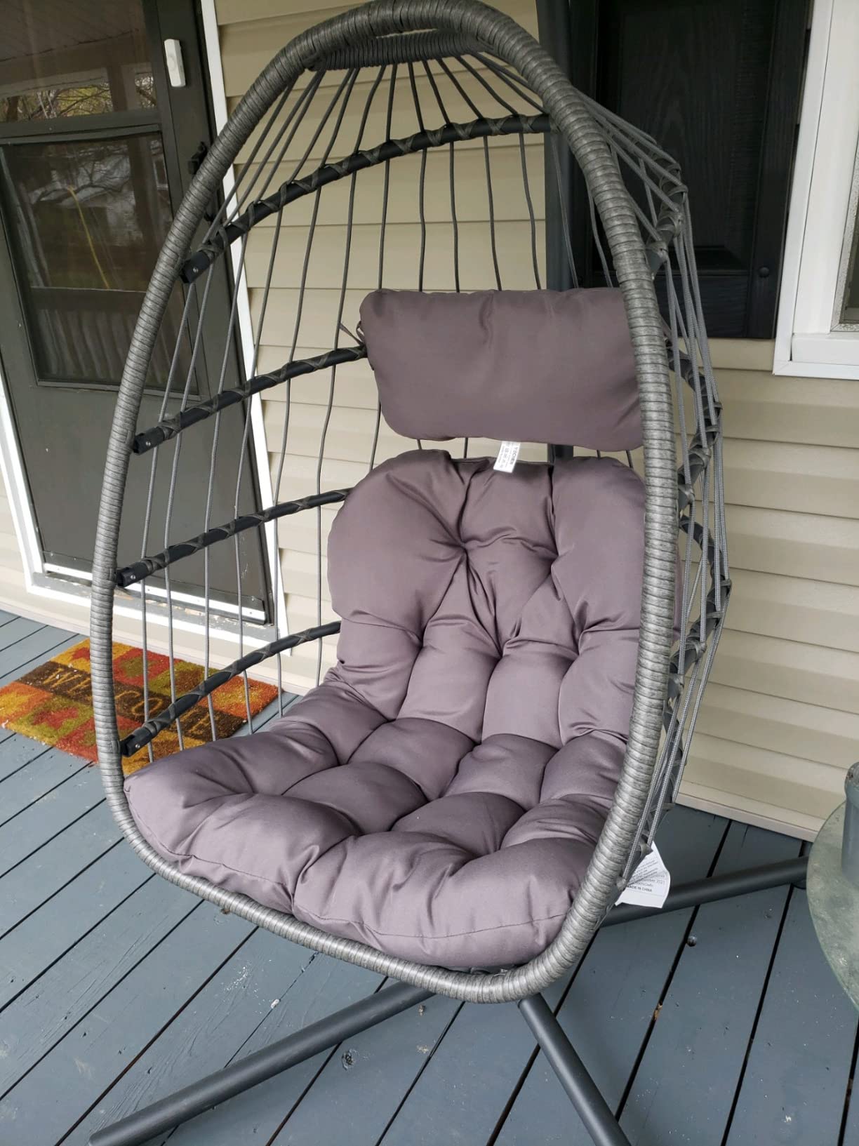 Brafab Swing Egg Chair with Steel Stand for Indoor Outdoor Patio Porch | Wicker Egg Swing Chair with Aluminum-Steel Frame and UV Resistant Cushion, Patio Lounge Hammock Chairs 370LBS Capacity customer photo 1