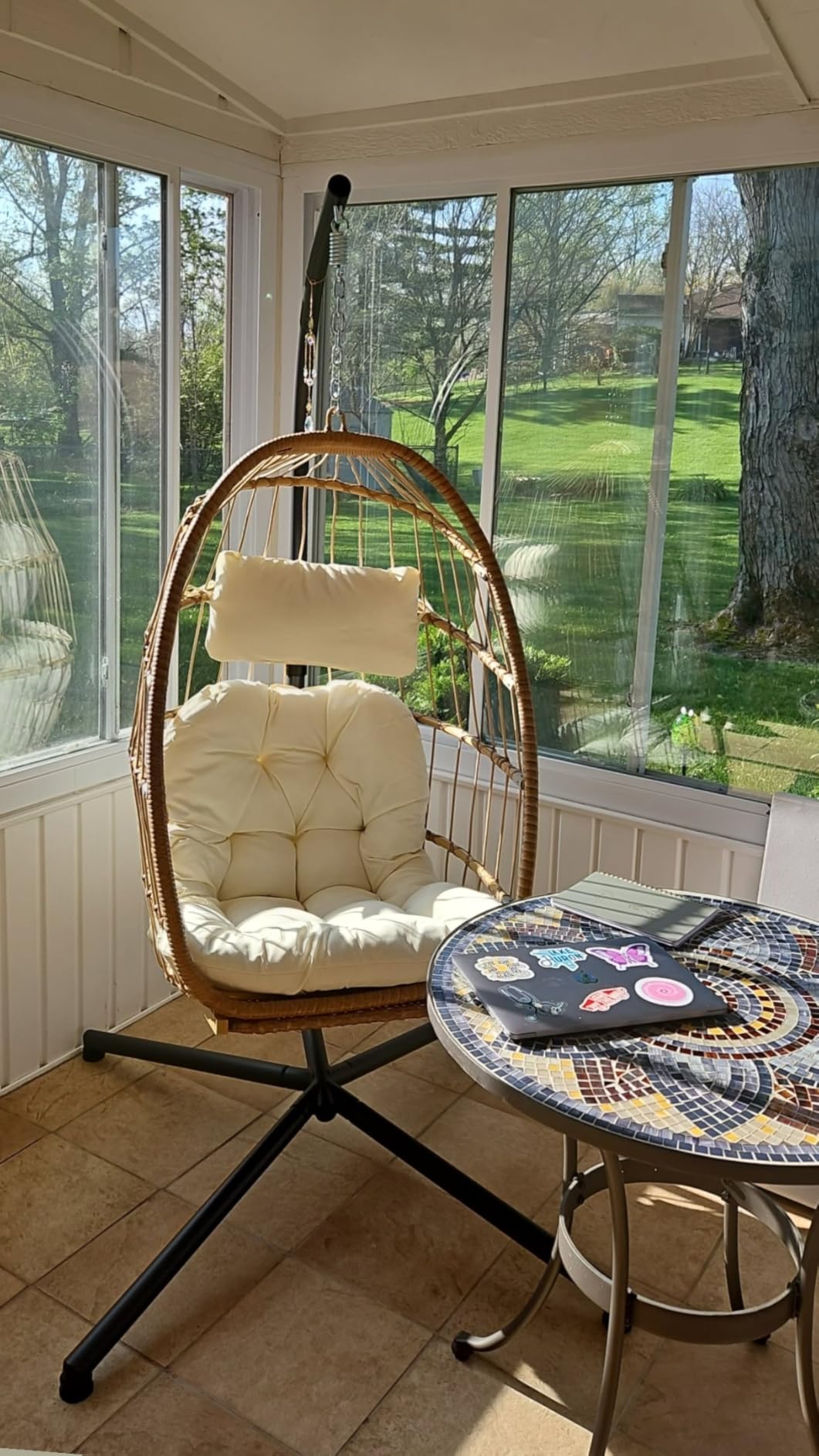 Brafab Swing Egg Chair with Steel Stand for Indoor Outdoor Patio Porch | Wicker Egg Swing Chair with Aluminum-Steel Frame and UV Resistant Cushion, Patio Lounge Hammock Chairs 370LBS Capacity customer photo 2
