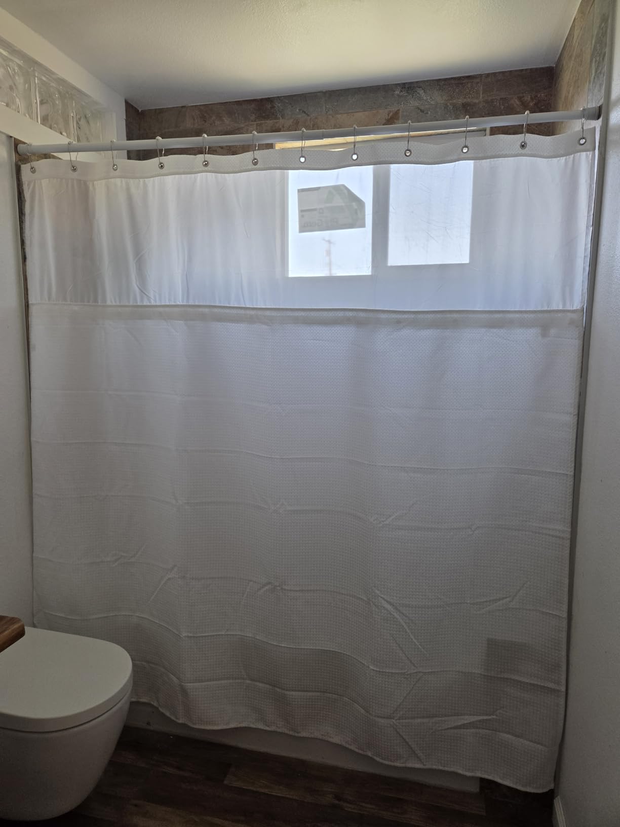 N&Y HOME Waffle Weave Shower Curtain with Snap-in Liner Set White, 71x72 | 12 Metal Hooks Included, Snap on/off Fabric Liner, Mesh Top Window, Washable, Hotel Style Shower Curtain Set for Bathroom customer photo 1
