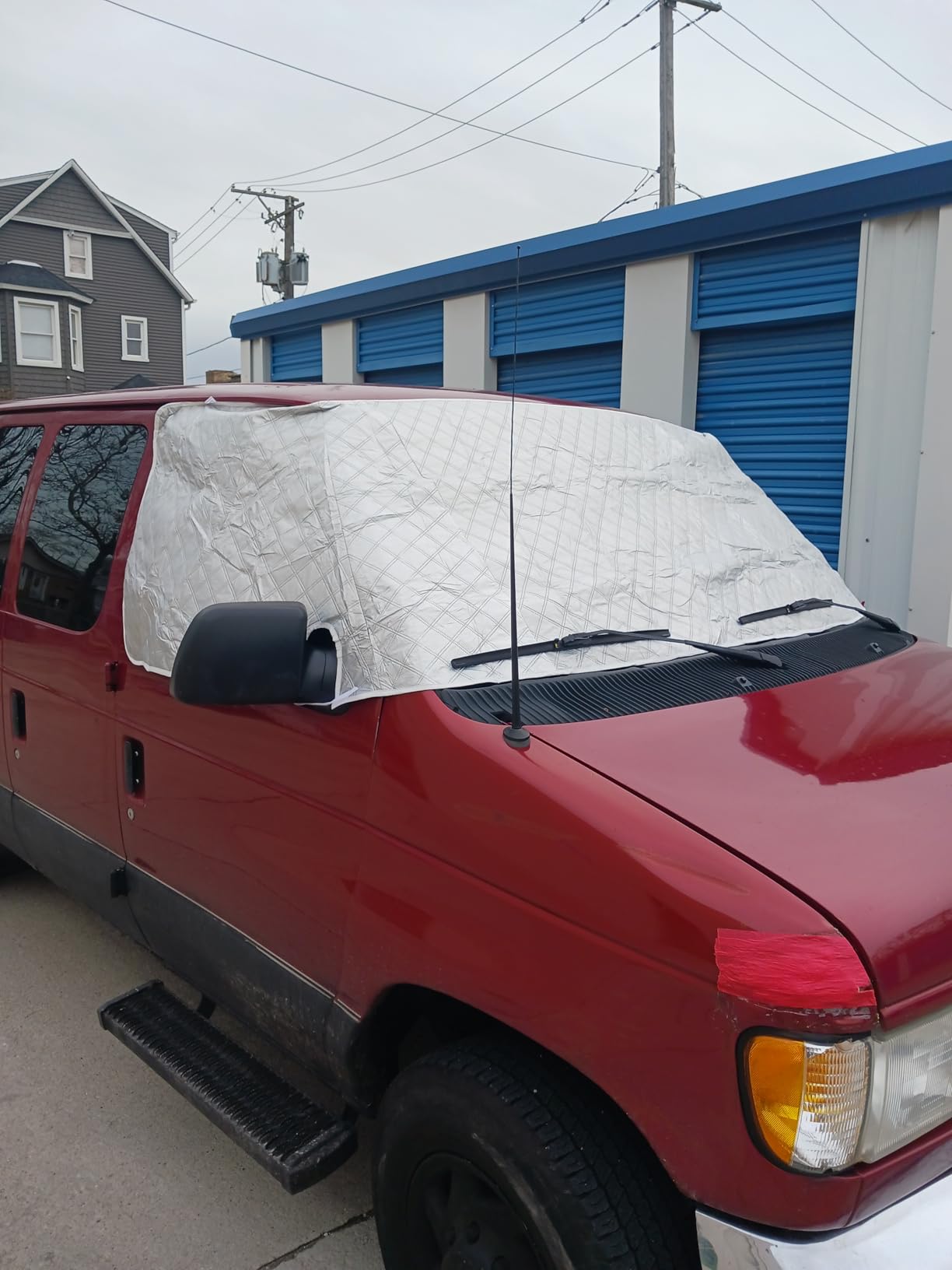 BougeRV RV Windshield Window Snow Cover Fit for Class C Ford E450 1997-2026 | Motorhome Windshield Cover for Ice and Snow Front Window Sunshade Cover RV Accessories 4 Layers with Mirror Cutouts, Silver customer photo 1