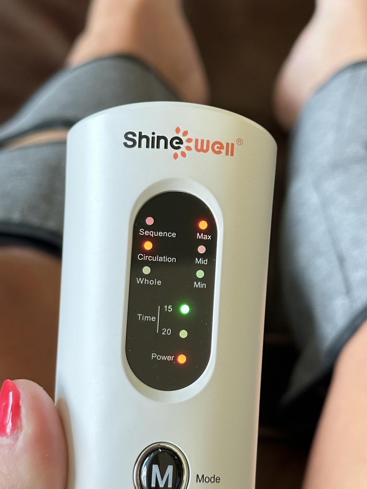SHINE WELL Leg Compression Massager for Circulation and Pain Relief Fsa, Air Compression Calf Massager with 3 Modes 3 Intensities 2 Timing, for Restless Legs Syndrome Relief, Wellness Gift for Mom Dad customer photo 2