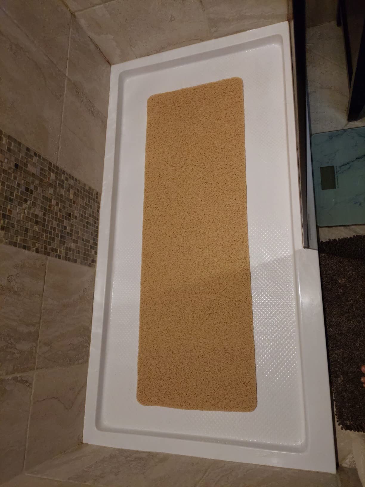 Asvin Soft Textured Bath, Shower, Tub Mat, 24x16 Inch Rectangular, Phthalate Free, Non Slip Comfort Bathtub Mats with Drain, PVC Loofah Bathroom Mat for Wet Areas, Quick Drying, Grey customer photo 2