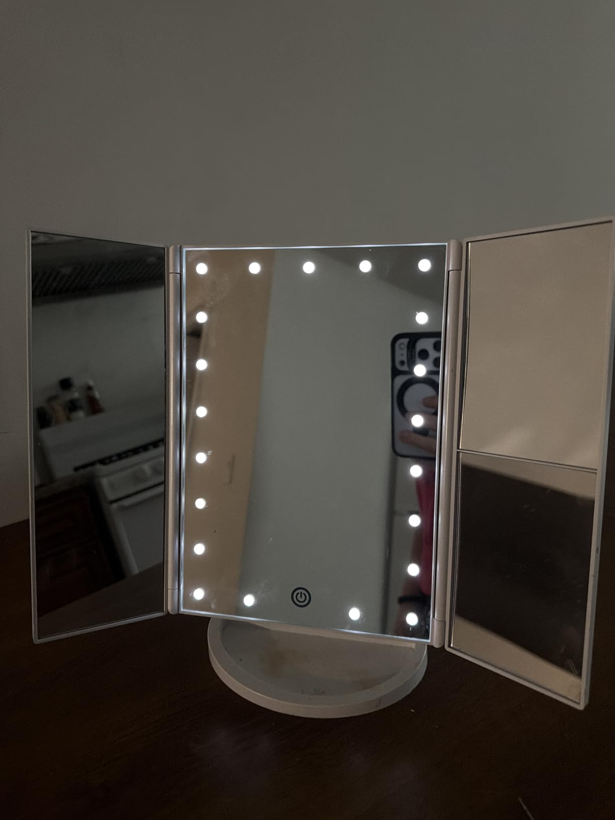 Infitrans Trifold Makeup Mirror Vanity Mirror with Lights,1X 2X 3X Magnification,Touch Control,Adjustable Rotation,Dual Power Supply,Portable Travel Cosmetic Mirror,Birthday Gifts for Women,Teengirls customer photo 1