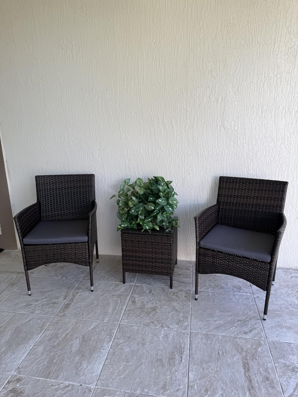 Greesum 3 Pieces Patio Furniture Sets Outdoor PE Wicker Chairs,Beige | With Soft Cushion and Glass Coffee Table for Garden Backyard Porch Poolside,Brown Rattan customer photo 2