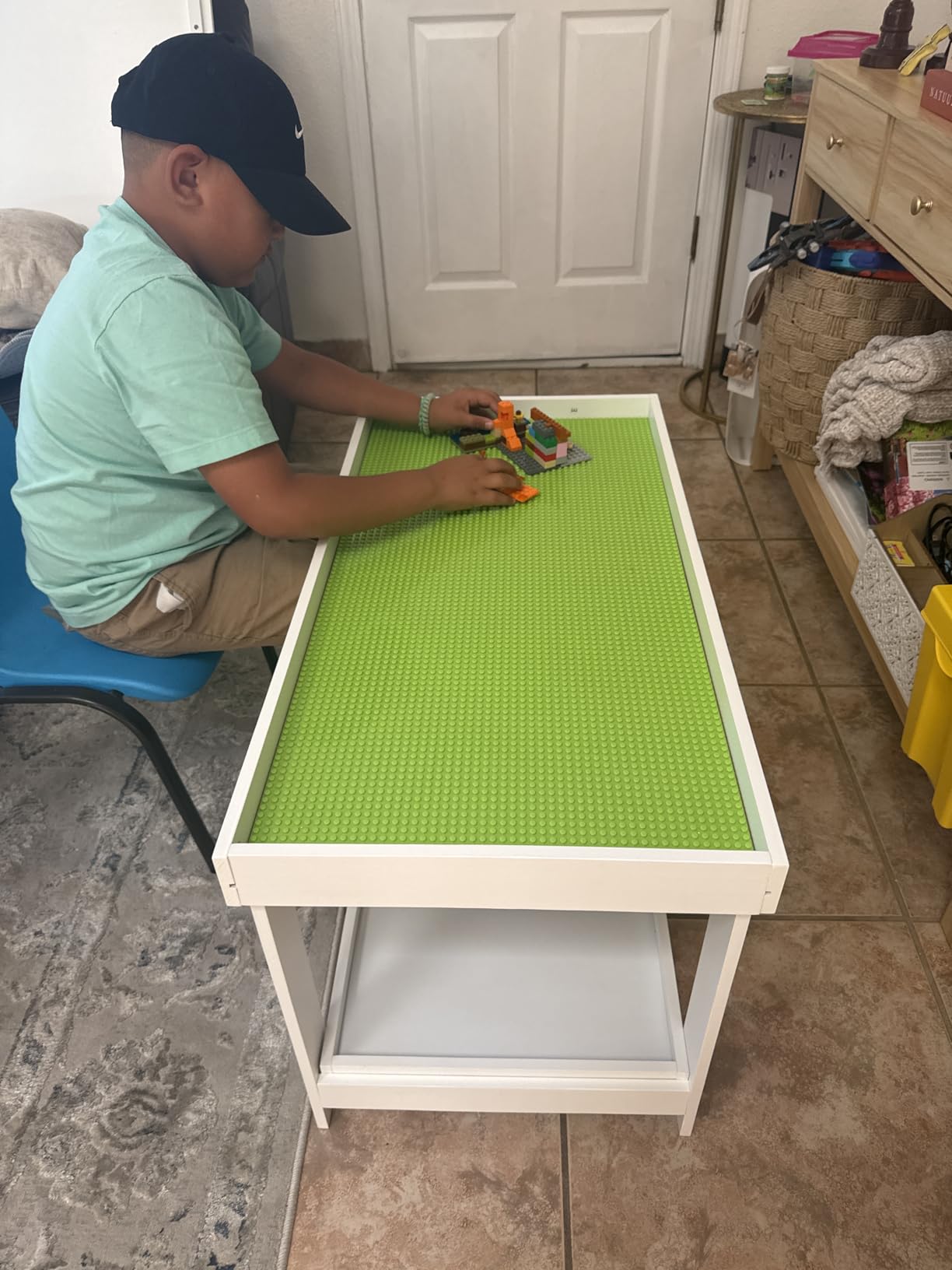 Costzon 2 in 1 Kids Activity Table w/Storage, Patented Building Block Table w/Board for Bricks Crafts Arts Draw, Children Solid Wood Play Table Desk for Preschool Toddler Boy & Girl Gift, Natural customer photo 2