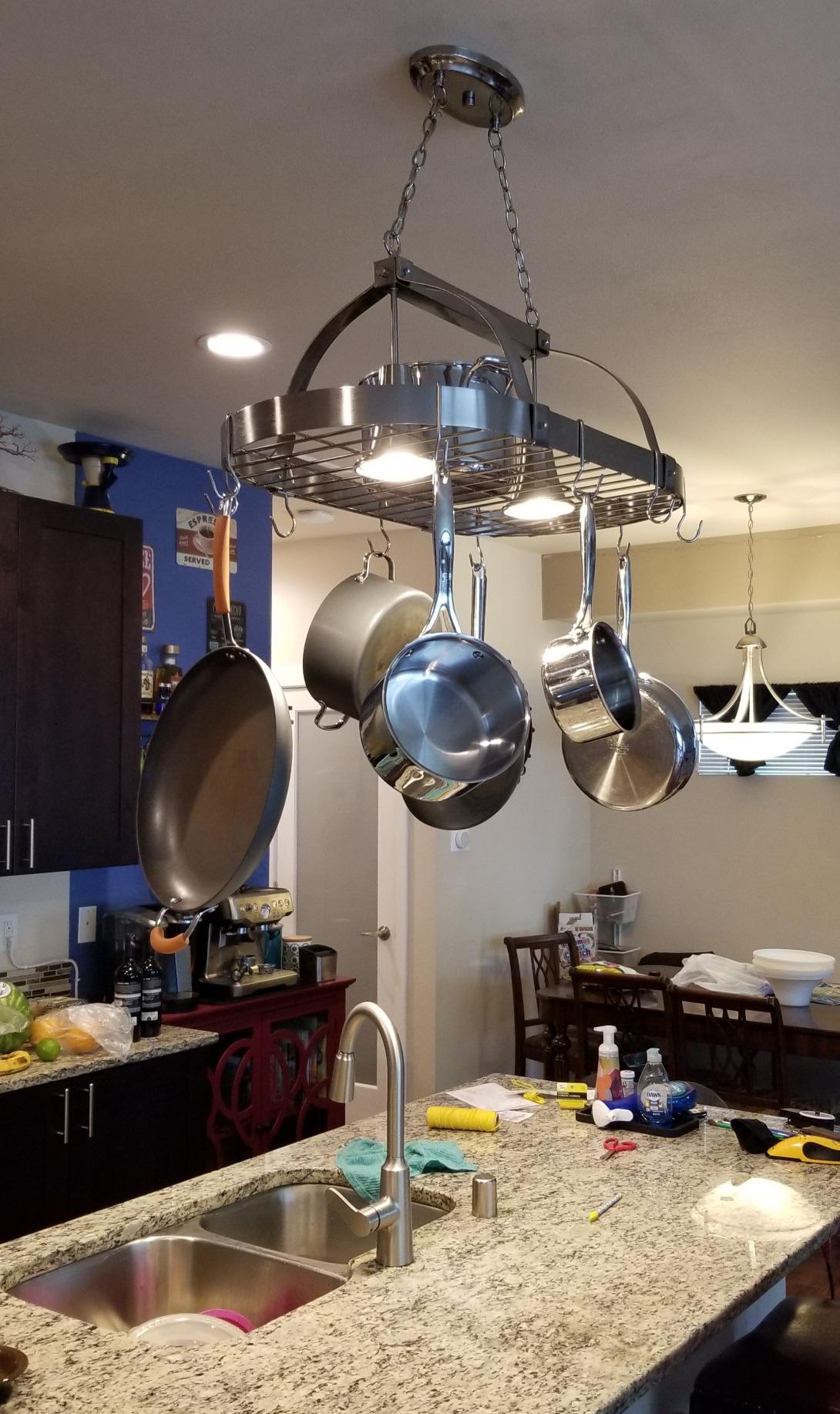 Elegant Designs PR1000-WHT Home Collection 2 Light Kitchen Pot Rack with Downlights, White customer photo 2