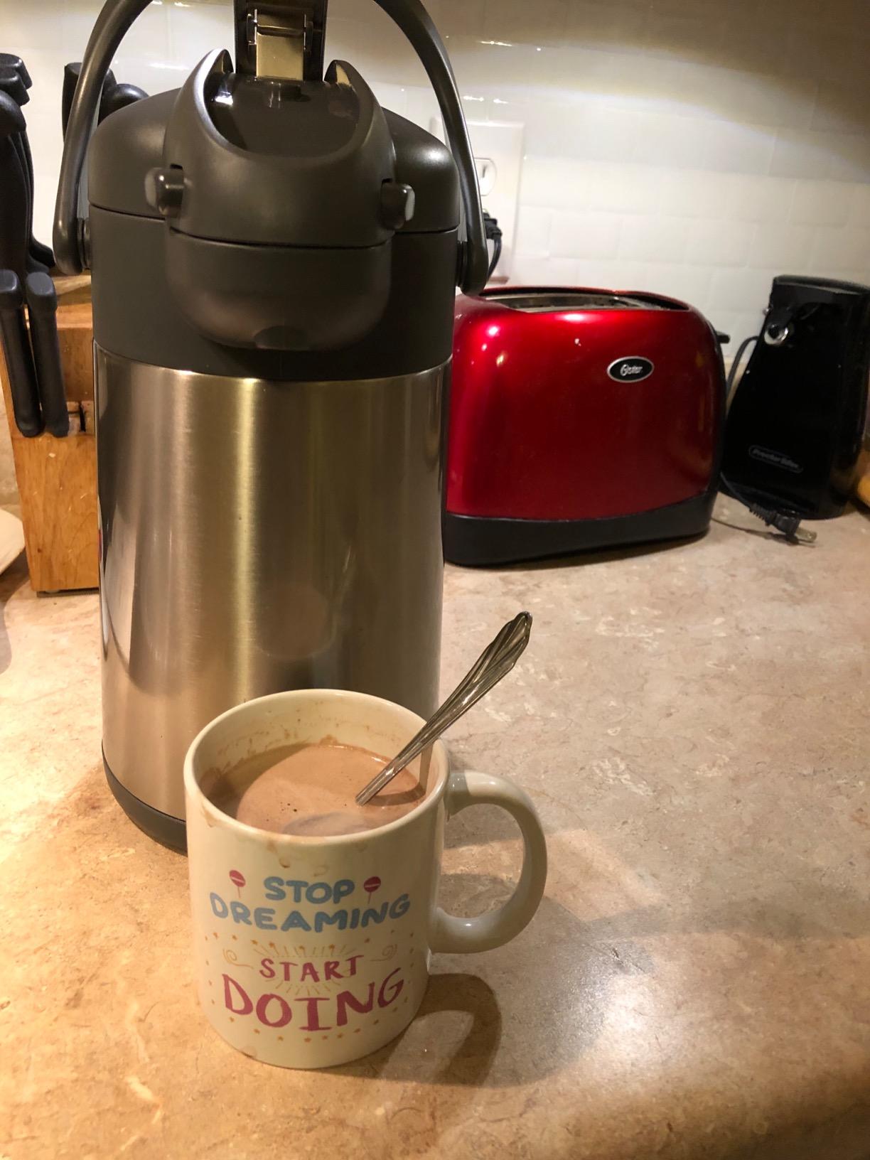 101oz Airpot Coffee Dispenser with Pump, Insulated Coffee Carafe for Hot Liquids, Stainless Steel Vacuum Insulated Pump Dispenser for Hot/Cold Beverages, Home Office Commercial Outdoor Use(3L) customer photo 1