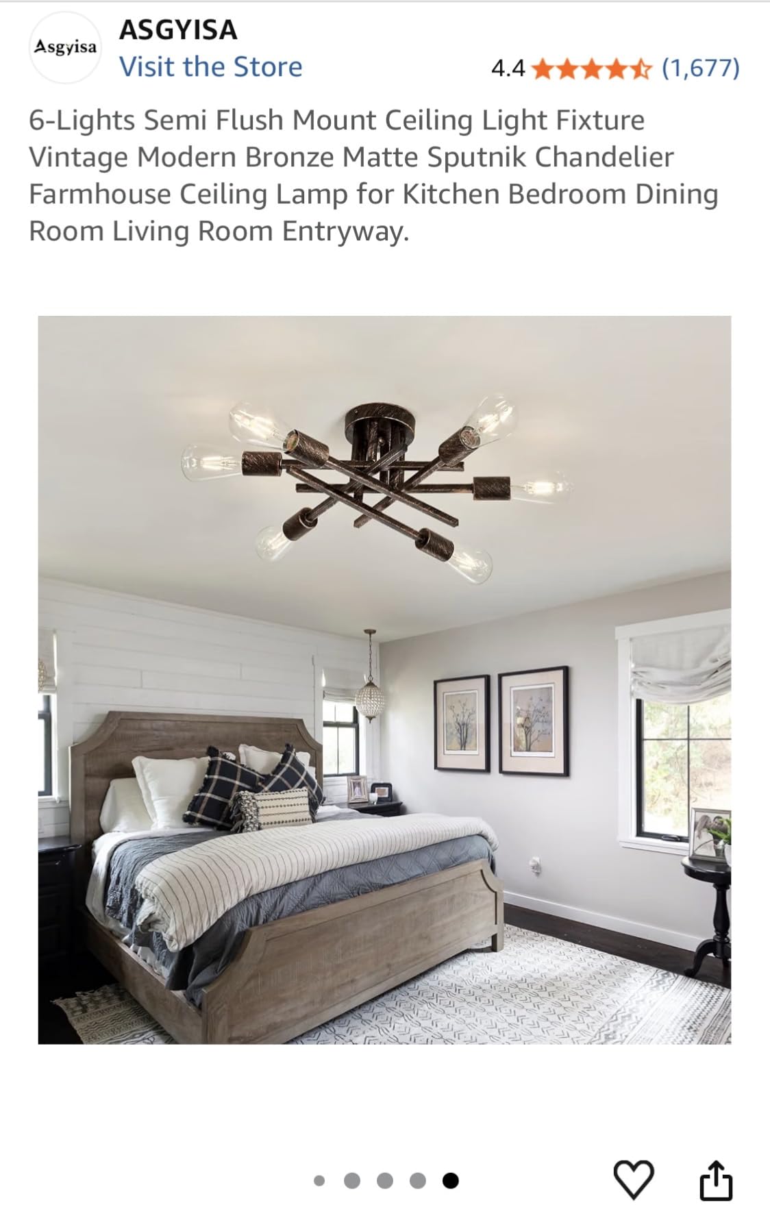 ASGYISA Semi Flush Mount Modern Ceiling Light Fixture, 6 Lights Black Vintage Matte Sputnik Chandelier Ceiling Lamp with E26 Bulb Base for Farmhouse Dining Room Living Room Bedroom Study Kitchen customer photo 2
