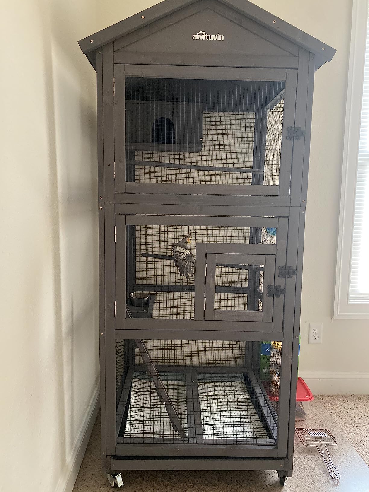 Aivituvin Bird Cages Outdoor Bird Aviary Indoor Parakeet Cage with Perch for Birds, Large Dove cage with Wire Netting Above The Removable Pull Out Tray - Wheels Include customer photo 2