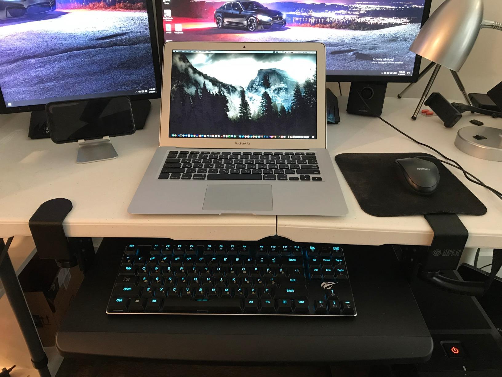Stand Up Desk Store Large Clamp-On Retractable Adjustable Keyboard Tray | Improve Comfort While Increasing Desk Space - for Desktops Up to 1.5
