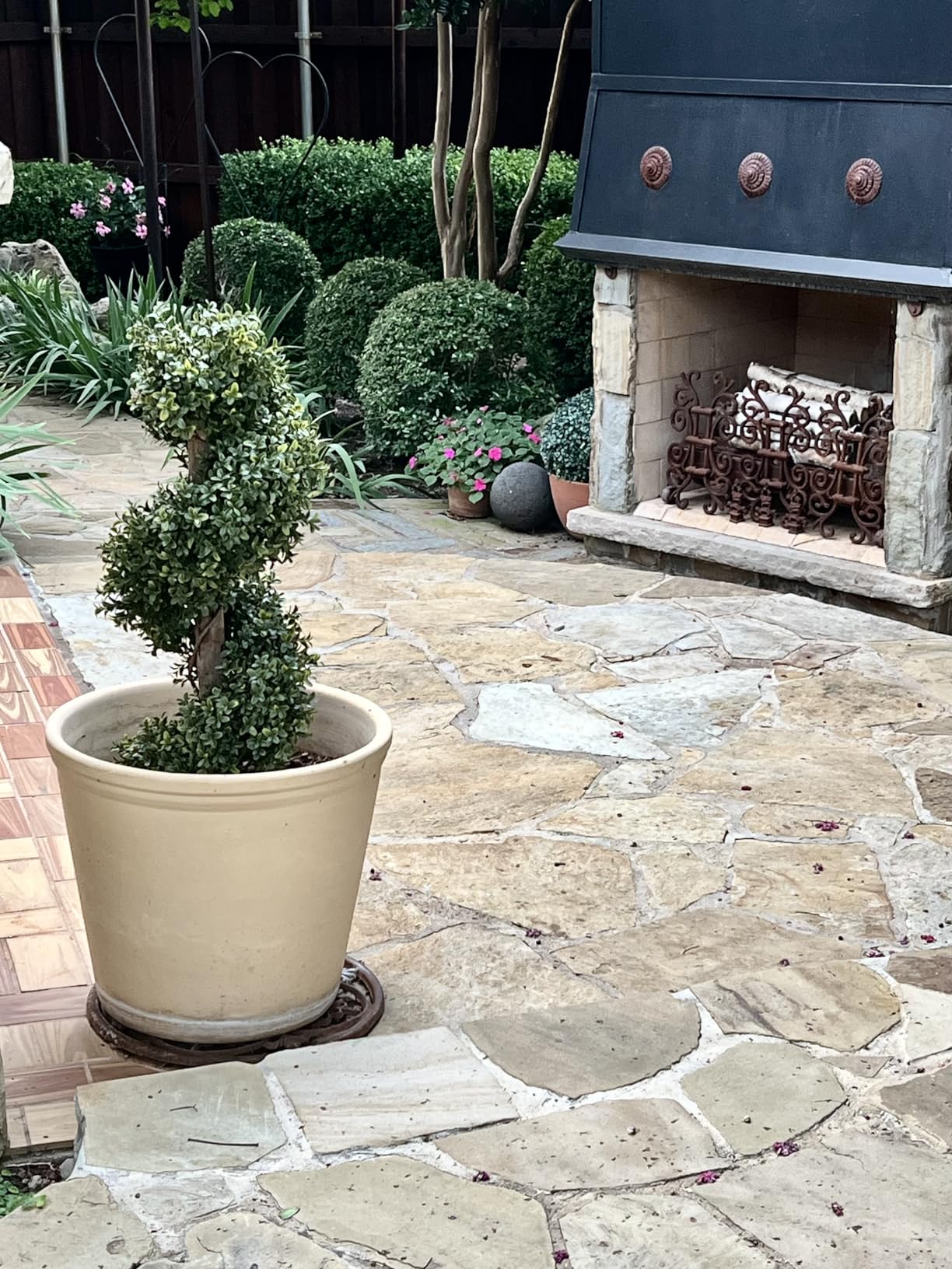 Nearly Natural 33 in Artificial Boxwood Spiral Topiary Tree with Planter | Maintenance-Free Faux Greenery, Realistic Wood-Like Trunk, Black Planter, Indoor/Outdoor Decor customer photo 1