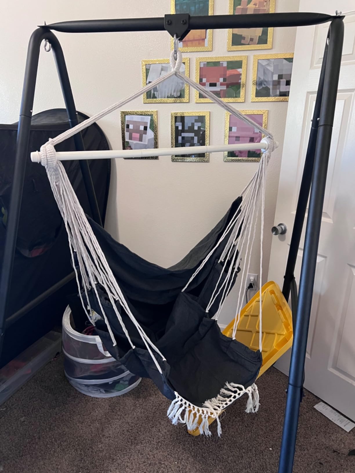 Chihee Hammock Chair Foot Rest 2 Cushions Max 485 lbs Metal Spreader Bar | Robust Hanging Chair Soft Cotton Blended Swing Collapsible Easy Storage Strong Strap Iron Carabiner Pocket Indoor Outdoor customer photo 2