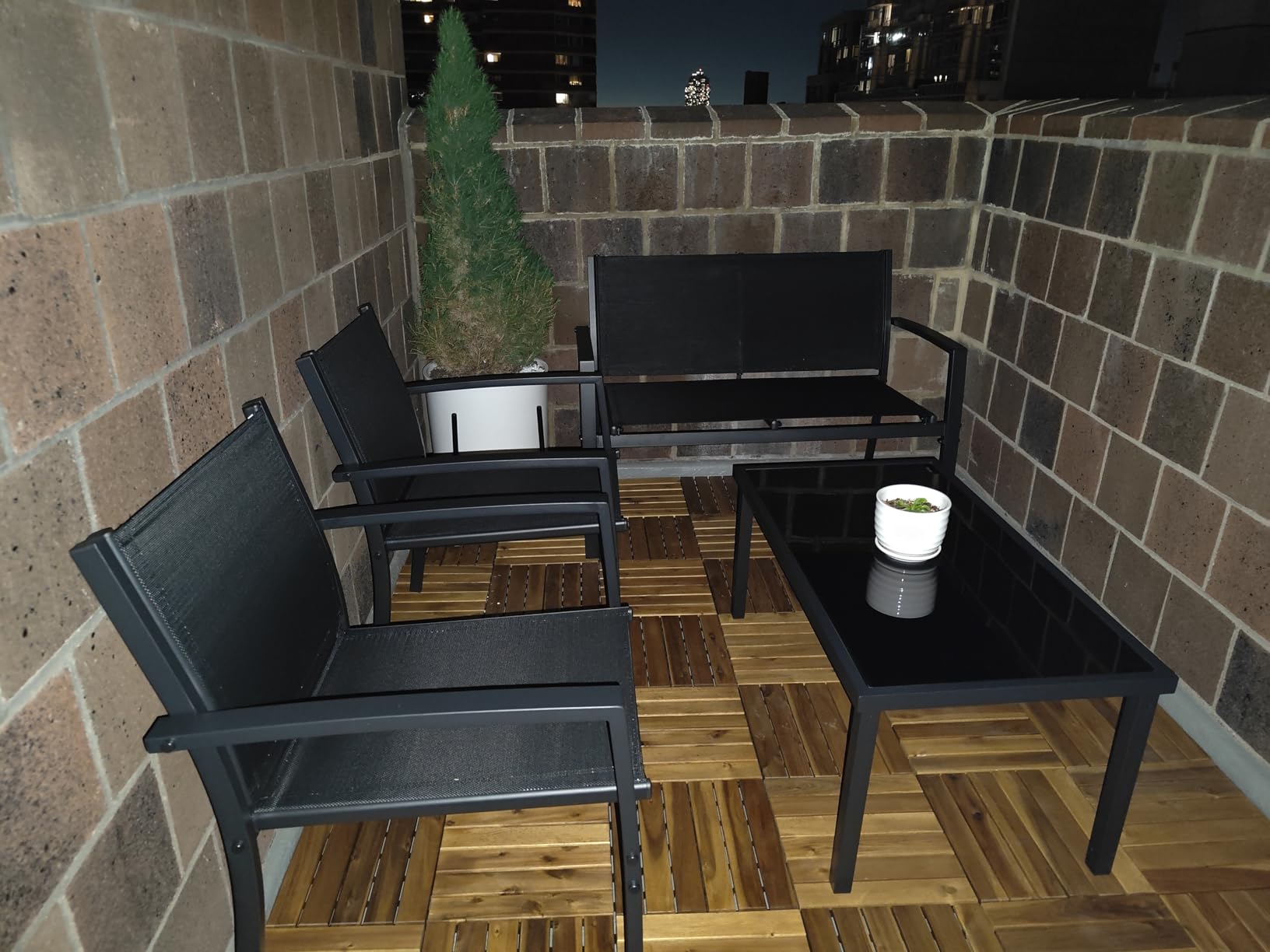 Vongrasig 4 Pieces Patio Furniture Sets,Outdoor Patio Conversation Sets with Glass Coffee Table, Small Porch Balcony Furniture, Patio Table and Chairs Set for Garden, Backyard (Black) customer photo 1