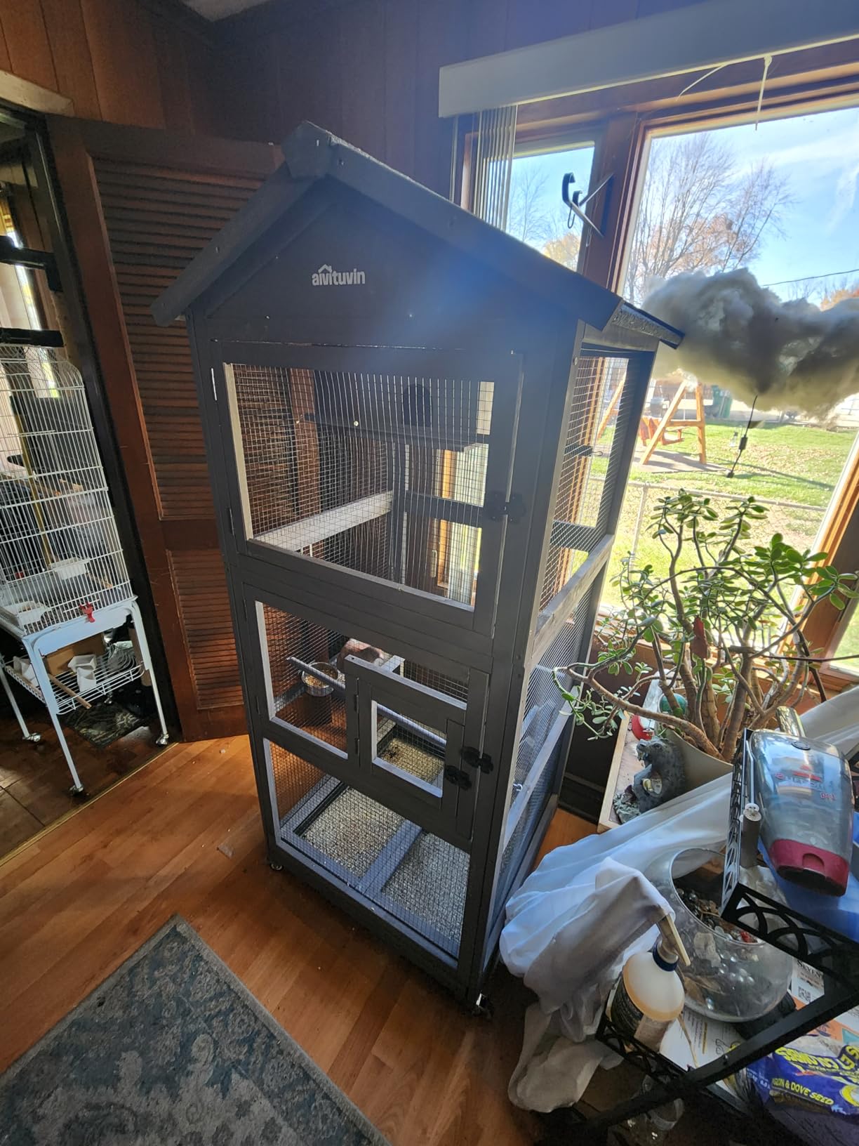 Aivituvin Outdoor Bird Cage Large Wooden Bird Aviary with Perch for Parakeet,Macaw and Any Small Birds,Wire Netting Above the Tray,Prevent Escape customer photo 1