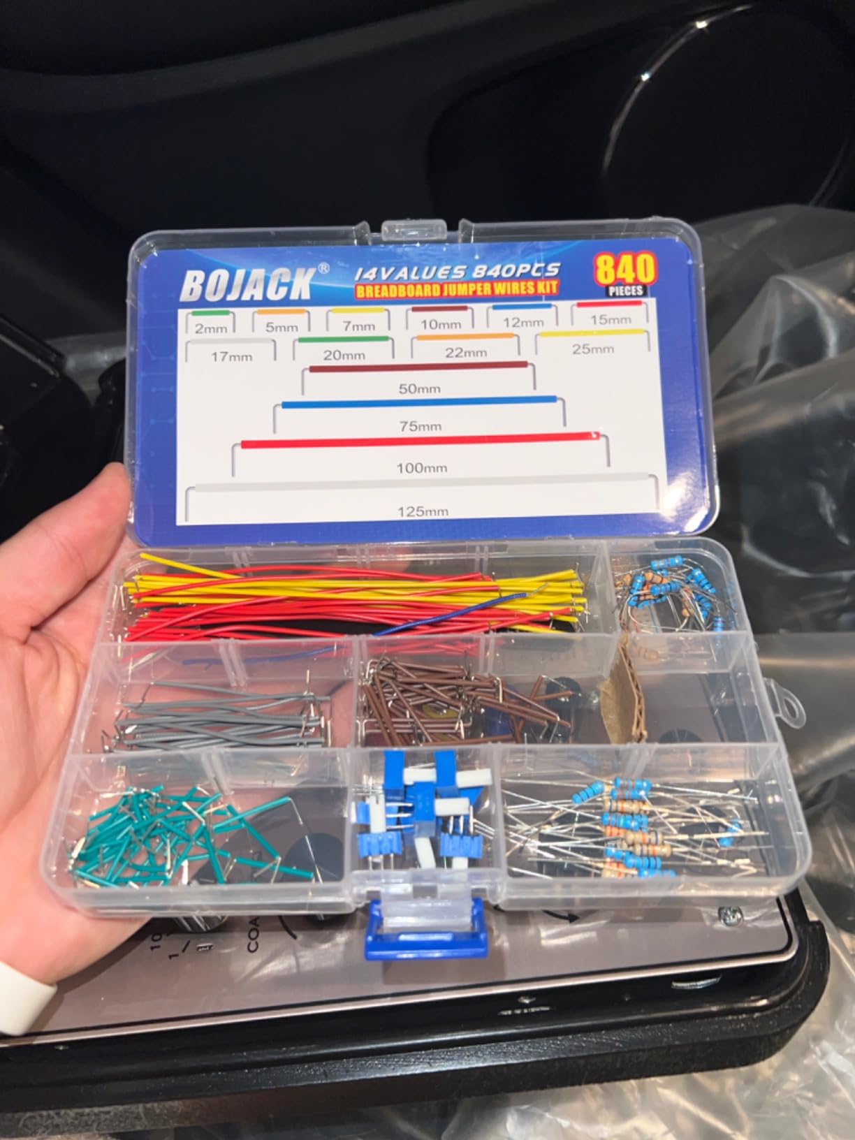 BOJACK 14 Vaules 840 pcs 2-125mm Solderless Flexible Breadboard Connecting Line Cables Breadboard Jumper Wires kit customer photo 1