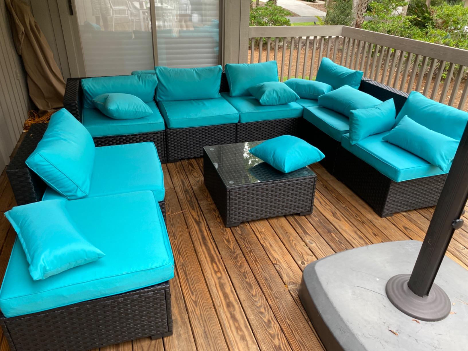 Rattaner 10 Pieces Outdoor Sectional All-Weather Wicker Patio Furniture Set Patio Sectional and Steel Fire Table and Glass Patio Table Non-Slip Cushions and Waterproof Covers, Khaki customer photo 1