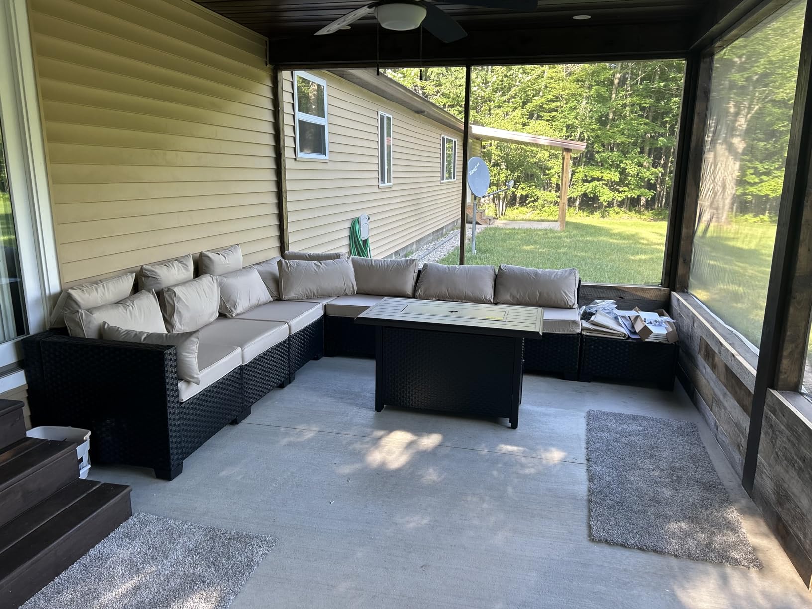Rattaner 10 Pieces Outdoor Sectional All-Weather Wicker Patio Furniture Set Patio Sectional and Steel Fire Table and Glass Patio Table Non-Slip Cushions and Waterproof Covers, Khaki customer photo 2