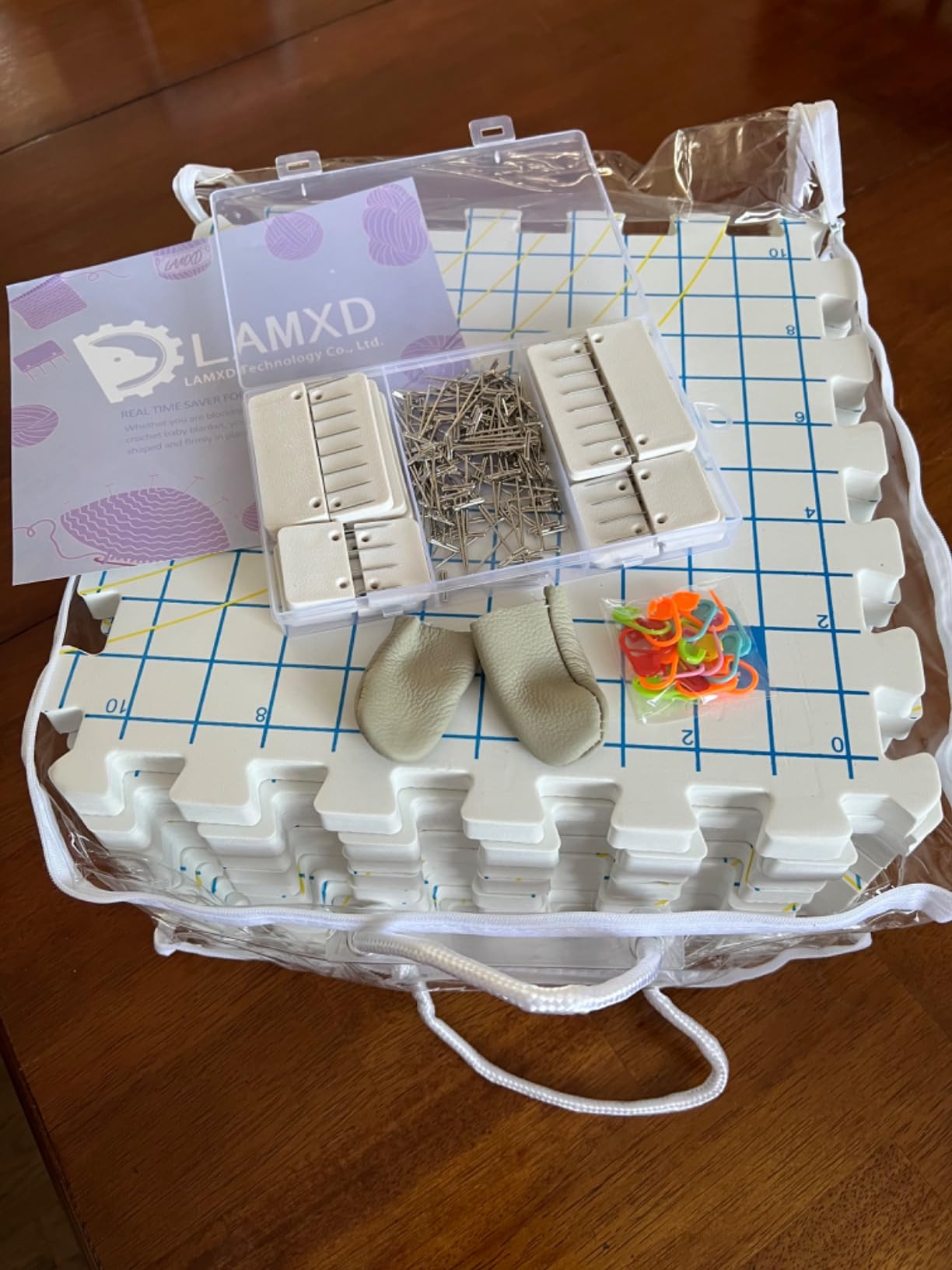 LAMXD Blocking Mats for Knitting - Extra Thick Blocking Boards with Grids with 22PCS Knitting blockers and 100 T-pins for Needlework or Crochet - Pack of 9 customer photo 2
