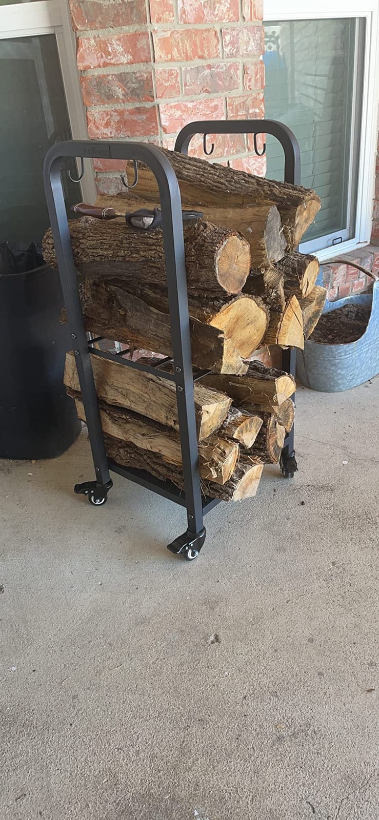 2-Tier Fireplace Firewood Rack Holder for Indoor Outdoor, Small Fire Wood Holder Log Storage Stacker Stand for Patio, Black(Without Wheels) customer photo 2