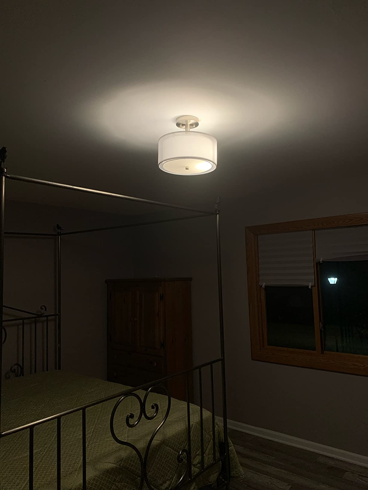3-Light Semi Flush Mount Ceiling Light Fixture, Drum Light Ceiling Lighting | Modern Close to Ceiling Lamps with Double Fabric Shade, Dining Room Kitchen Bedroom Hanging Light Fixture, White, 12inch customer photo 2