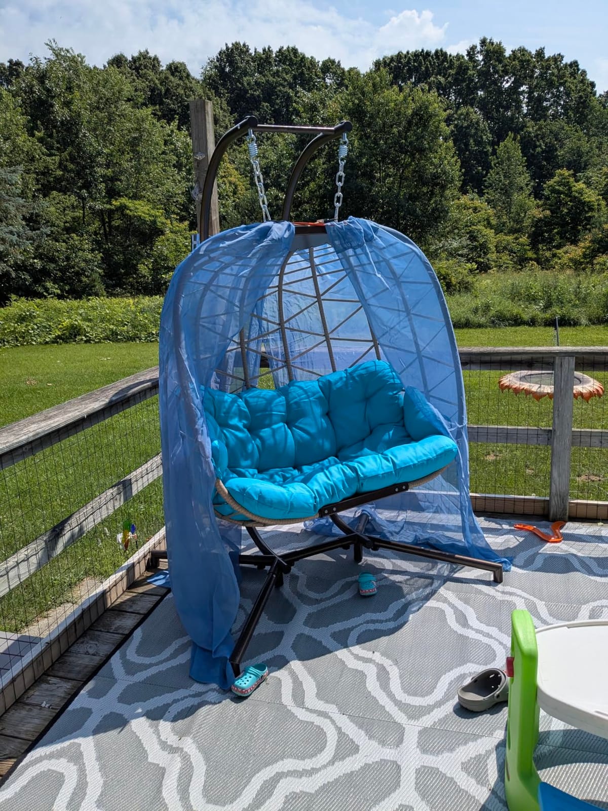 NICESOUL Cozy Hanging Egg Chair with Stand Indoor Outdoor, Wicker Patio Basket Swing Chair with Cushion and Golden Legs, 350lbs Durable Sturdy Egg Hammock Chairs for Deck Balcony Backyard Porch, Cream customer photo 1