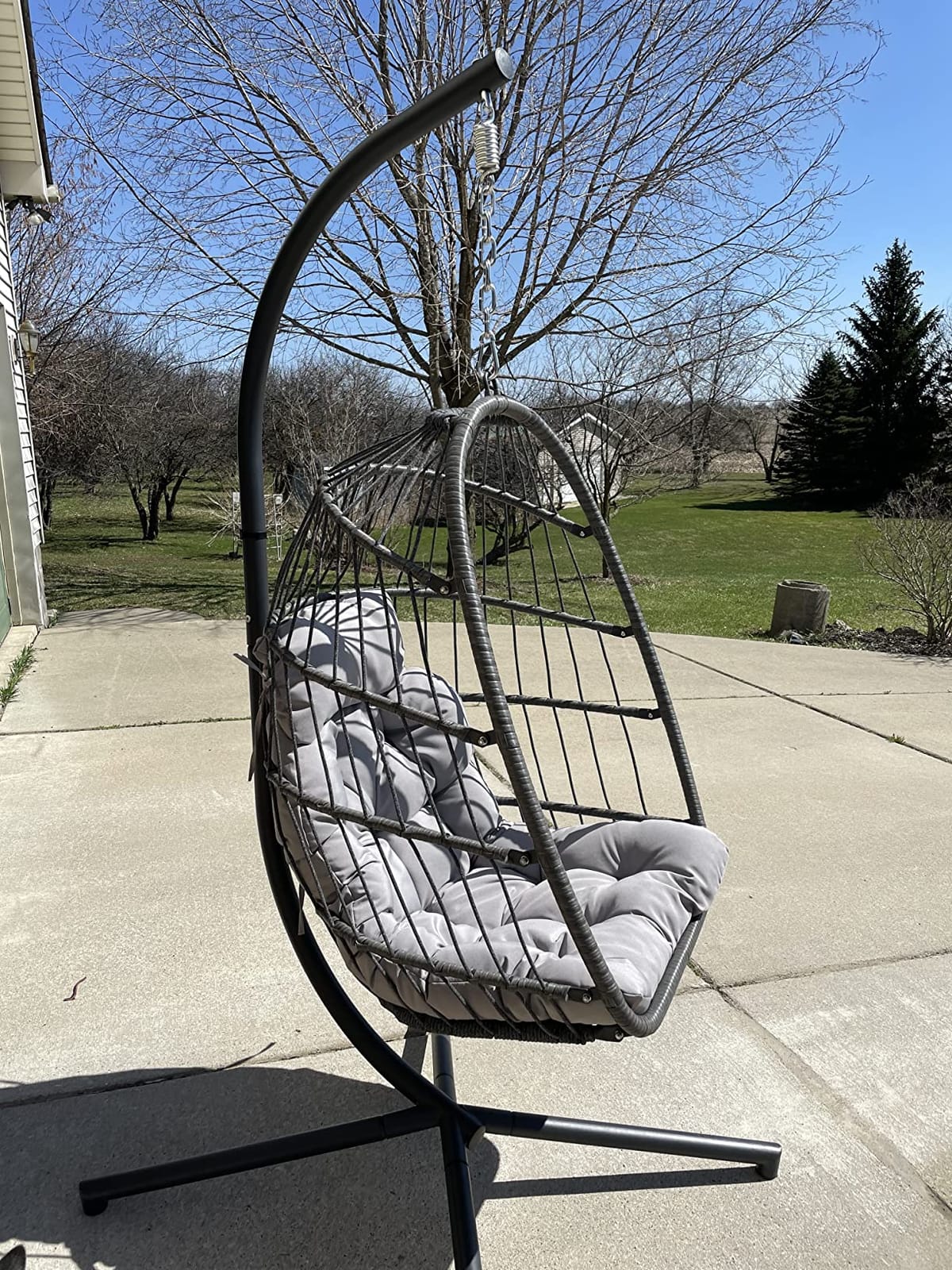 BULEXYARD Hanging Egg Chair with Stand, Indoor Outdoor Egg Swing Chair | 350 Lbs Capacity, Beige, All-Weather PE Wicker, Foldable Hanging Hammock Seat with Cushion, for Patio Porch Backyard customer photo 1