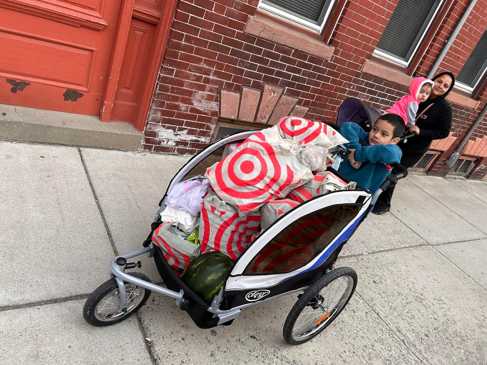 ClevrPlus Deluxe 3-in-1 Double 2 Seat Bicycle Bike Trailer Jogger Stroller for Kids Children | Foldable Collapsible w/Pivot Front Wheel customer photo 2