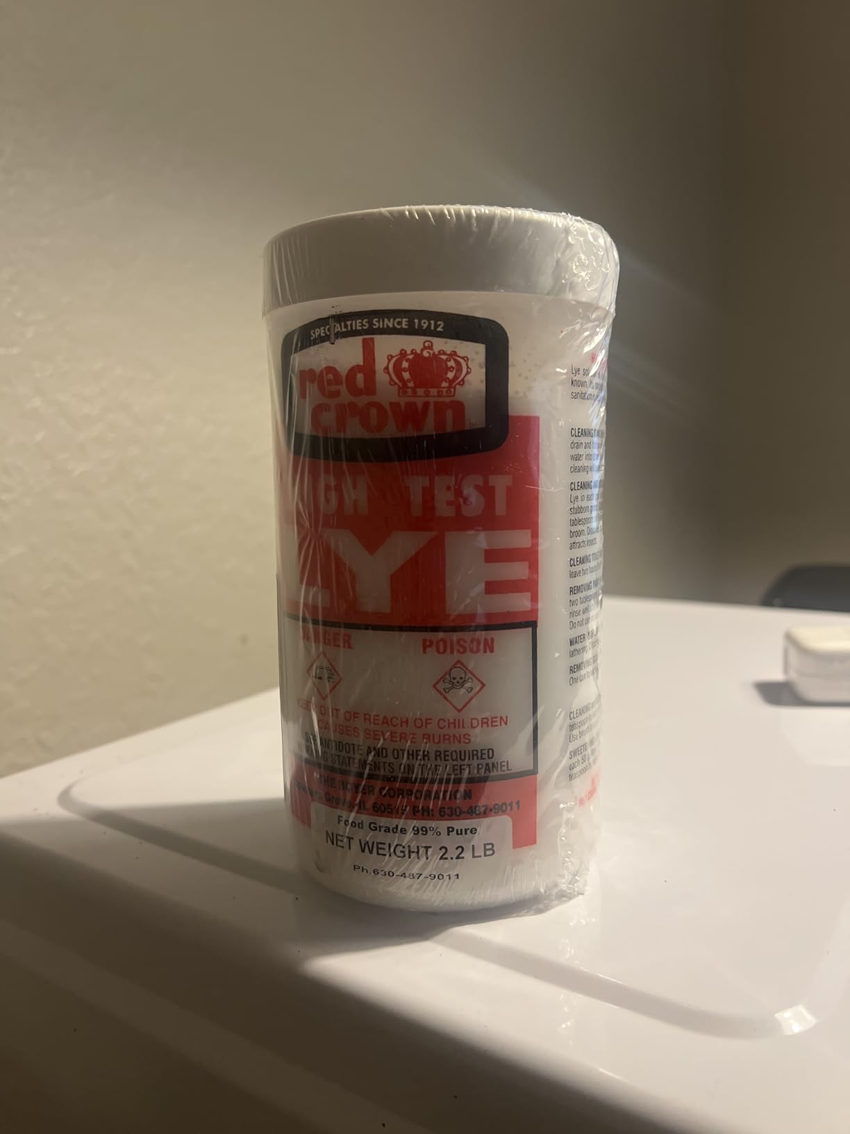 The Boyer Corporation Lye for Soap Making, Sodium Hydroxide Pure High Test Lye Food Grade, Caustic Soda, Drain Cleaner and Clog Remover, 2.2 lbs. customer photo 2