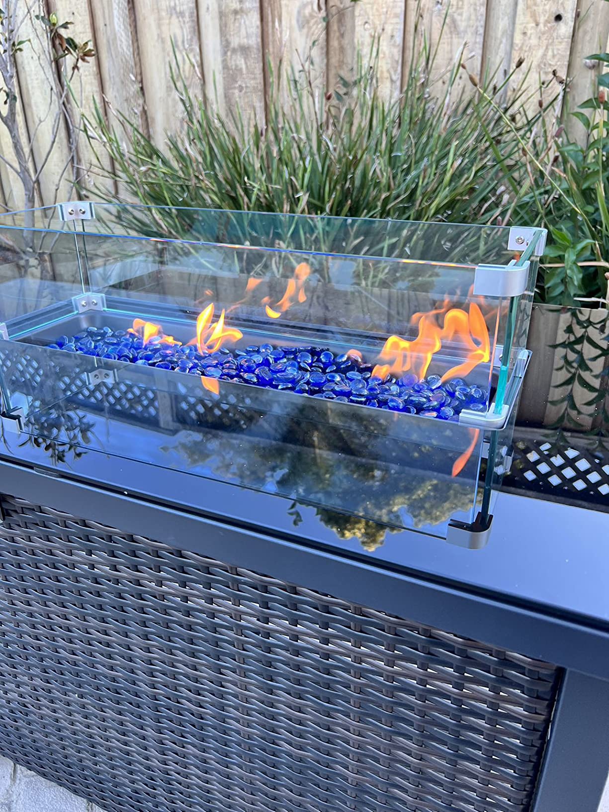 Lausaint Home Propane Fire Pit Table 43 Inch with Lid, 60,000 BTU Gas Fire Pits for Outside Patio with Glass Wind Guard, Dark Black customer photo 2