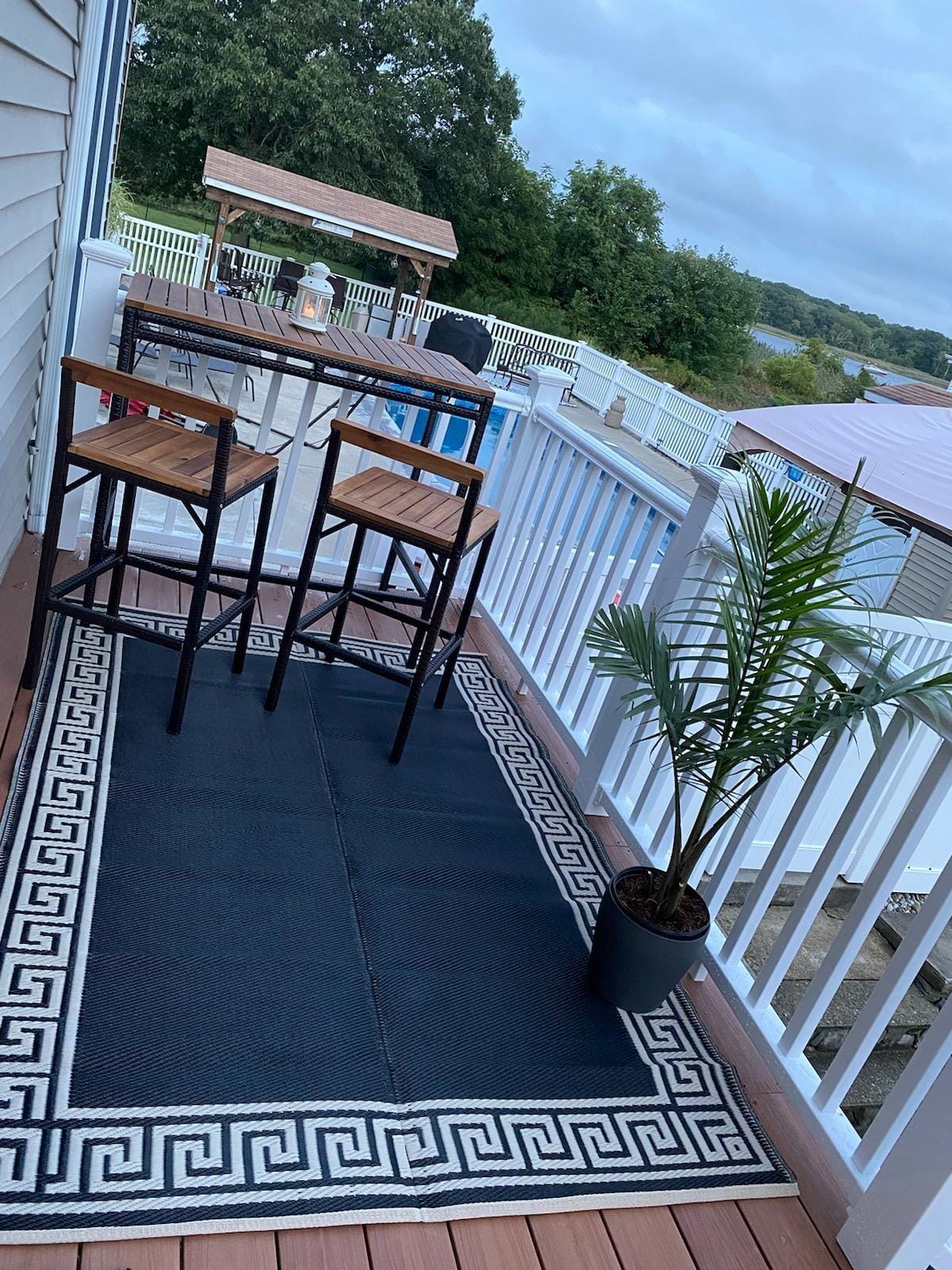 HAPPYGRILL 7 Piece Patio Bar Table Set with Umbrella Hole Acacia Wood High-Dining Bistro Set with 6 Bar Stools, PE Wicker Outdoor Bar Set for Backyard Patio and Poolside customer photo 1