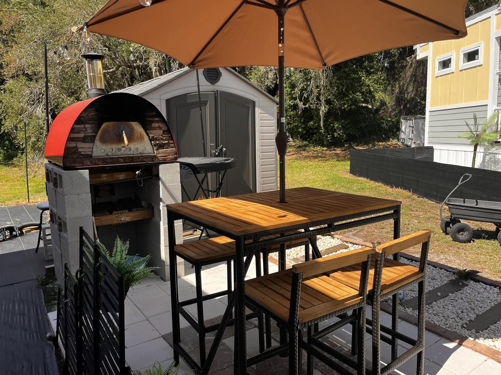 HAPPYGRILL 7 Piece Patio Bar Table Set with Umbrella Hole Acacia Wood High-Dining Bistro Set with 6 Bar Stools, PE Wicker Outdoor Bar Set for Backyard Patio and Poolside customer photo 2