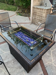 Propane Fire Pit Table,44 Inch 55000 BTU Outdoor Gas Fire Pit Rectangular with Glass Wind Guard for Outside Patio Deck (Brown-Glass Top) customer photo 1