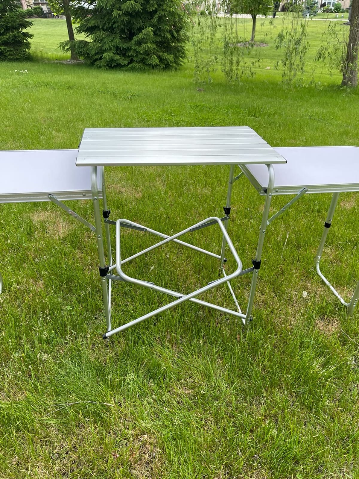 Goplus Folding Camping Kitchen Table with Storage, Aluminum Portable Outdoor Cooking Table with Windscreen, Foldable Camp Table Cook Station for BBQ, Grill, Party, Picnics, 68D x 19W x 43.5H in, Black customer photo 2