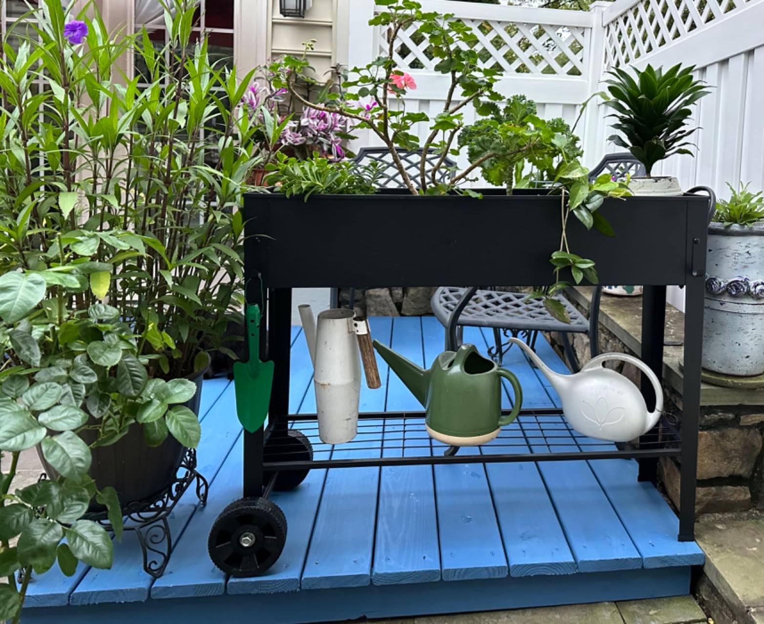 Raised Garden Planter Beds with Wheels Legs, Large Planters Box for Indoor Outdoor Plants,Metal Galvanized Elevated Rectangle Herb Planter Box for Vegetables Flower Patio 31.5