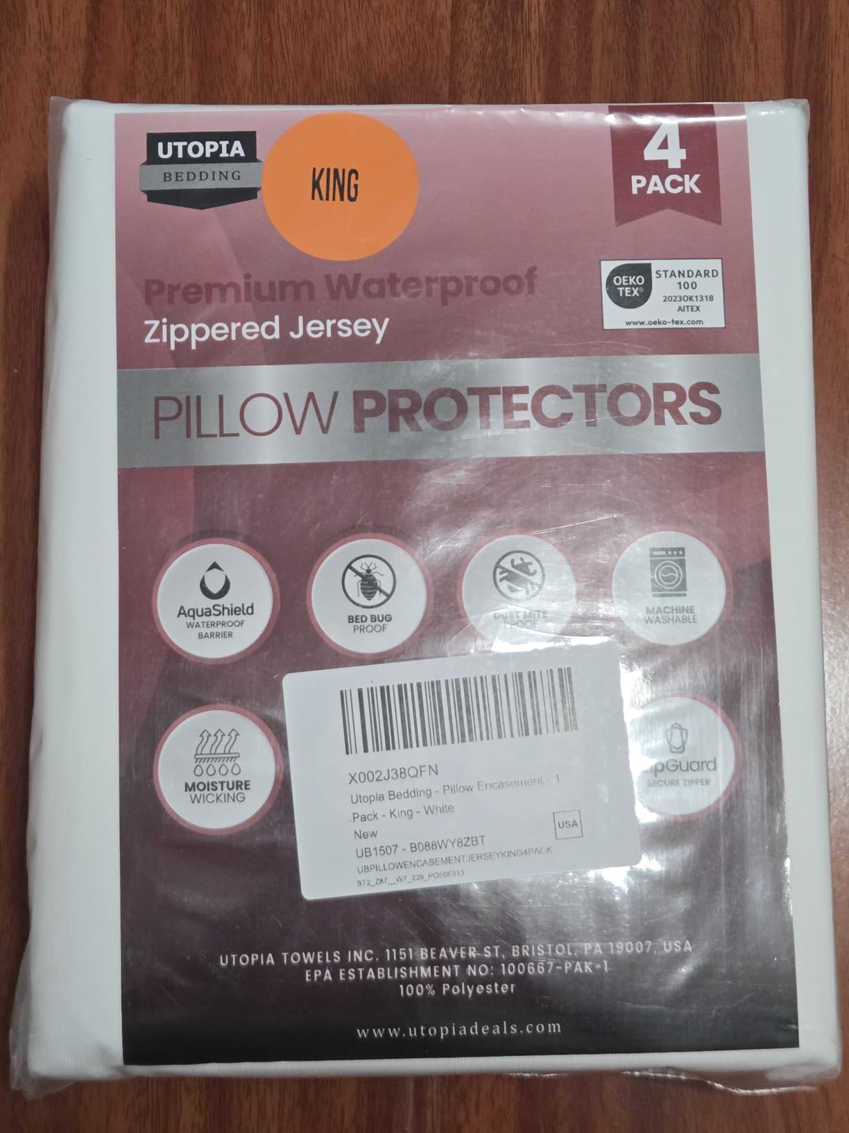 Set of 4 Pillow Protectors with Zipper Standard Size, Pillow Covers | Ultra Soft Pillow Encasements, Bed Bug & Dust Mite Proof, Moisture Wicking and Waterproof Pillow Cases by Utopia Bedding customer photo 2