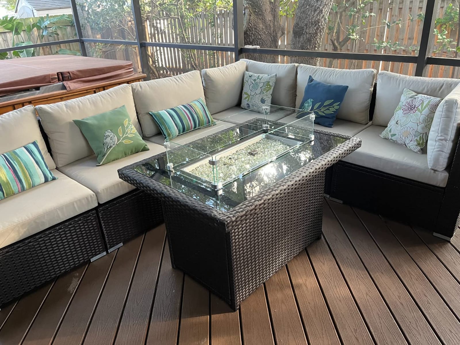 NICESOUL 29.3'' High Back Outdoor Patio Furniture Set with Firepit Natural Gas & Propane, 9 Piece Extra Large Conversation Set with Fire Pit Table, Modern Deep Wide Modular Wicker Sofa Couches, Gray customer photo 2