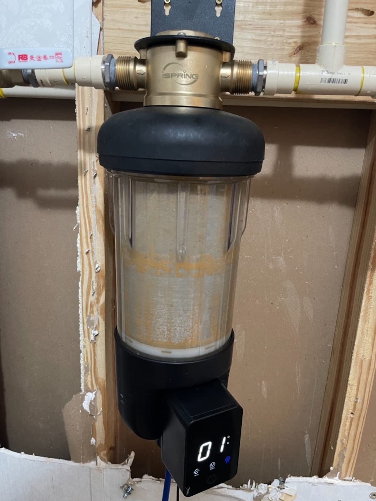 iSpring WSP50ARJ NSF Certified Jumbo Spin Down Sediment Filter, 50 Micron | Reusable with Touch Screen Auto Flushing Module, Large Capacity, Brass Top Clear Housing, Whole House Well Water Prefilter customer photo 2