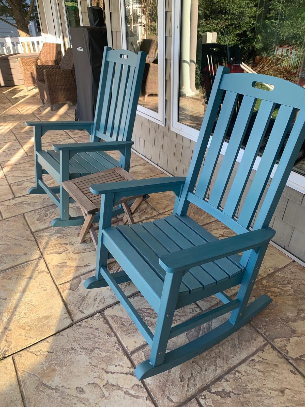 Psilvam Outdoor Rocking Chairs Set of 2, Oversized Porch Rocker (Teak) | Weather Resistant Rocking Chairs with High Back, Heavy-Duty Large Patio Rocker with 350lbs Weight Capacity for Adult customer photo 1