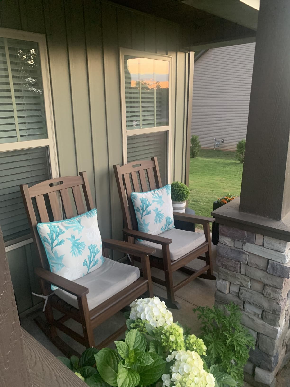 Psilvam Outdoor Rocking Chairs Set of 2, Oversized Porch Rocker (Teak) | Weather Resistant Rocking Chairs with High Back, Heavy-Duty Large Patio Rocker with 350lbs Weight Capacity for Adult customer photo 2