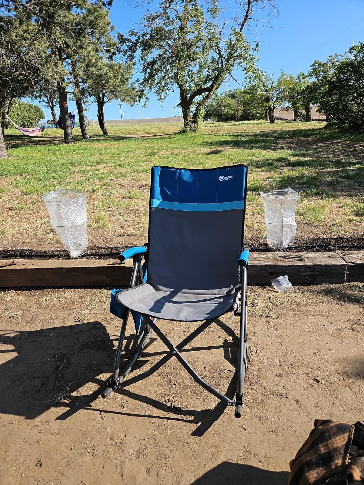 Portal Oversized Folding Rocking Camping Chair Portable Outdoor Rocker with High Back Hard Armrests Carry Bag, Supports 400 lbs, Padded Back, Grey&Blue customer photo 2
