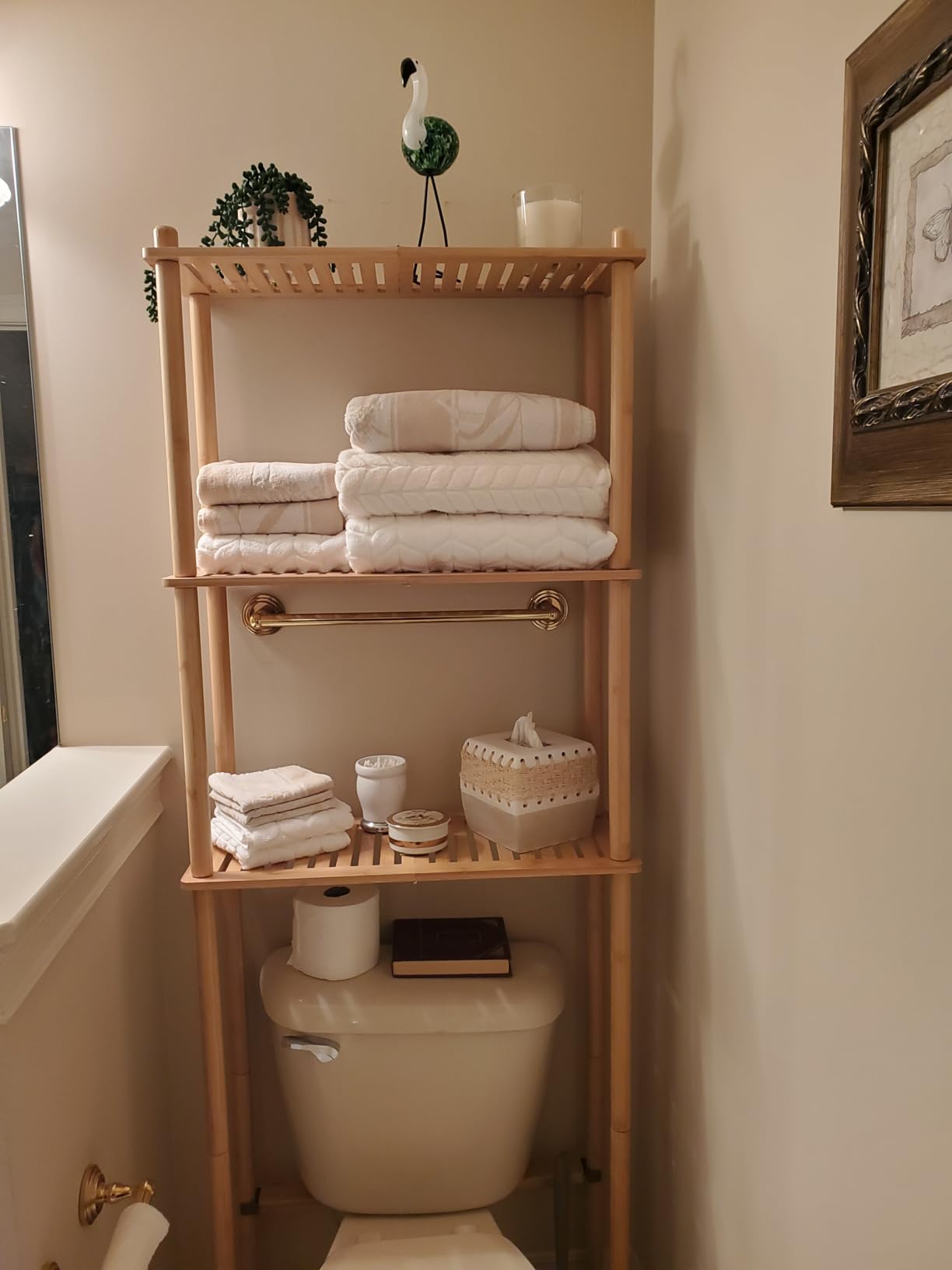 AmazerBath Bamboo Over The Toilet Storage Shelf, 3-Tier Bathroom Over Toilet Organizer Rack, Freestanding Above Toilet Shelf for Bathroom, Laundry, Space Saver, Natural Color customer photo 1