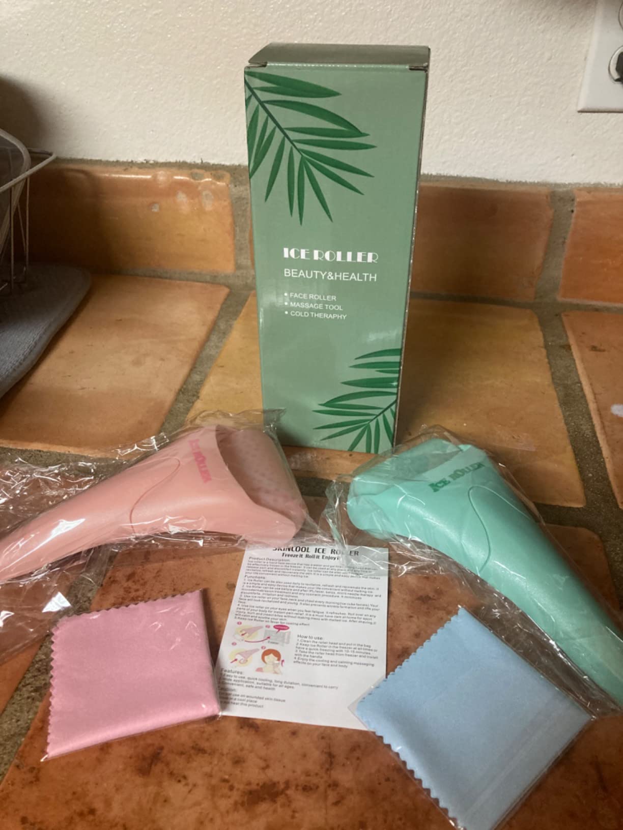 2 Pack Ice Roller for Face and Body Massage, Facial Roller Skin Care Tool for Reduce Wrinkles and Puffiness, Migraine Pain Relief and Skin Tighten, Cold Therapy for Cooling and Calming.(Pink+Green) customer photo 2