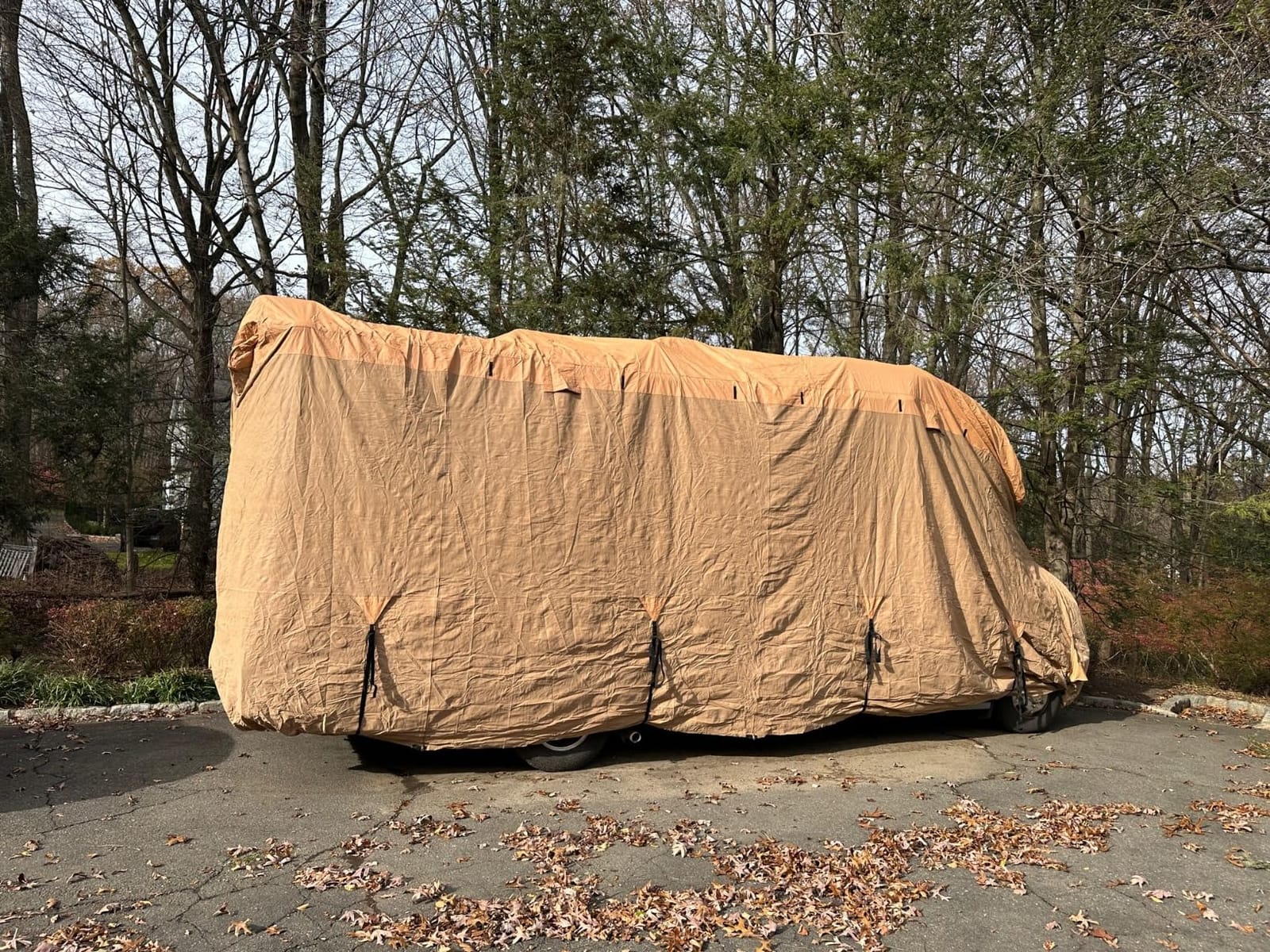 23-26ft Class C RV Cover, Waterproof Windproof Motorhome Cover | Heavy-duty breathable fabric with UV protection, secure straps, tire covers, edge covers and 1-year warranty customer photo 1