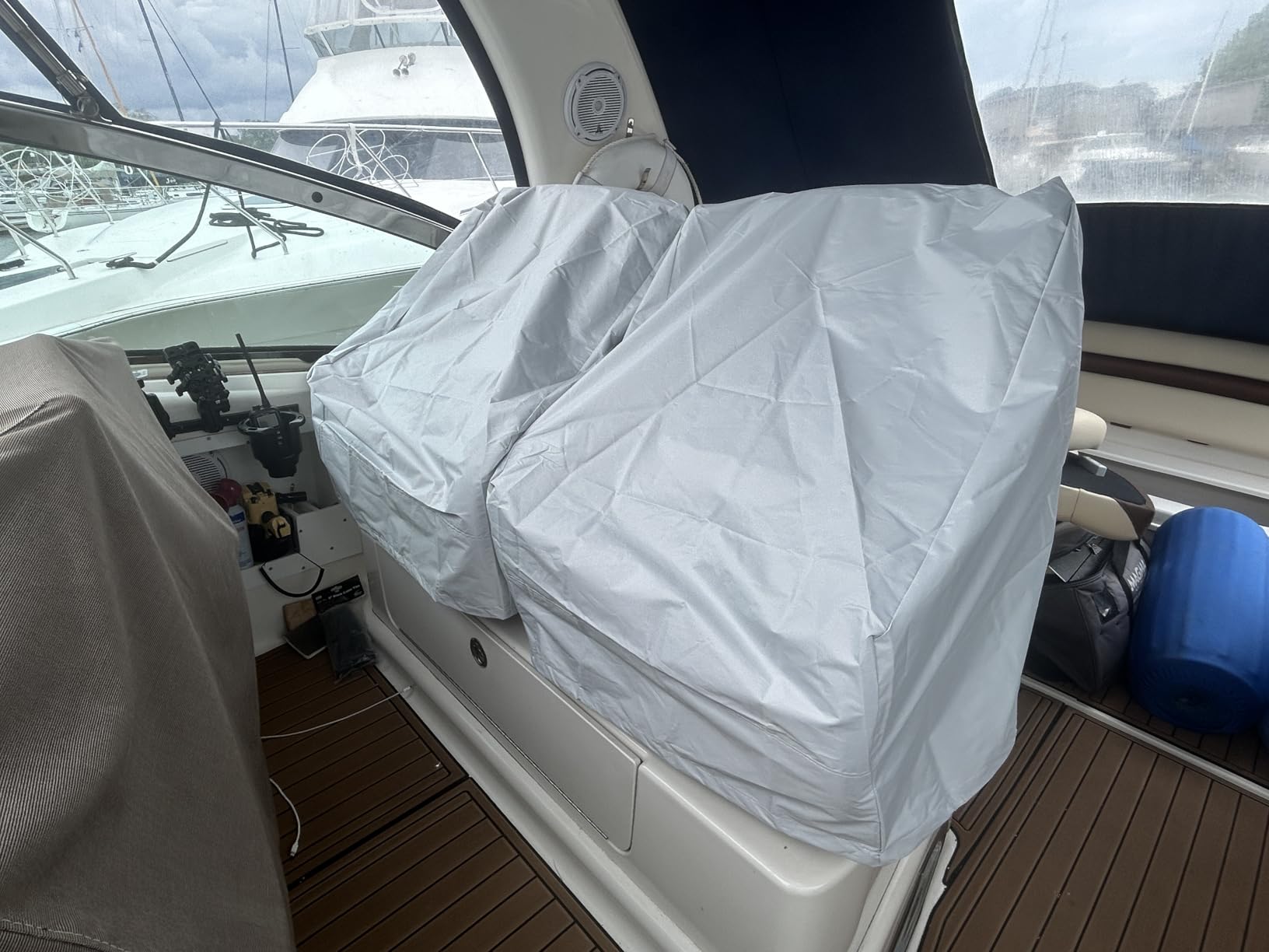 2 Pack Boat Seat Cover, Outdoor Waterproof Pontoon Captain Boat Bench Chair Cover, Chair Protective Covers, Silver Grey customer photo 2