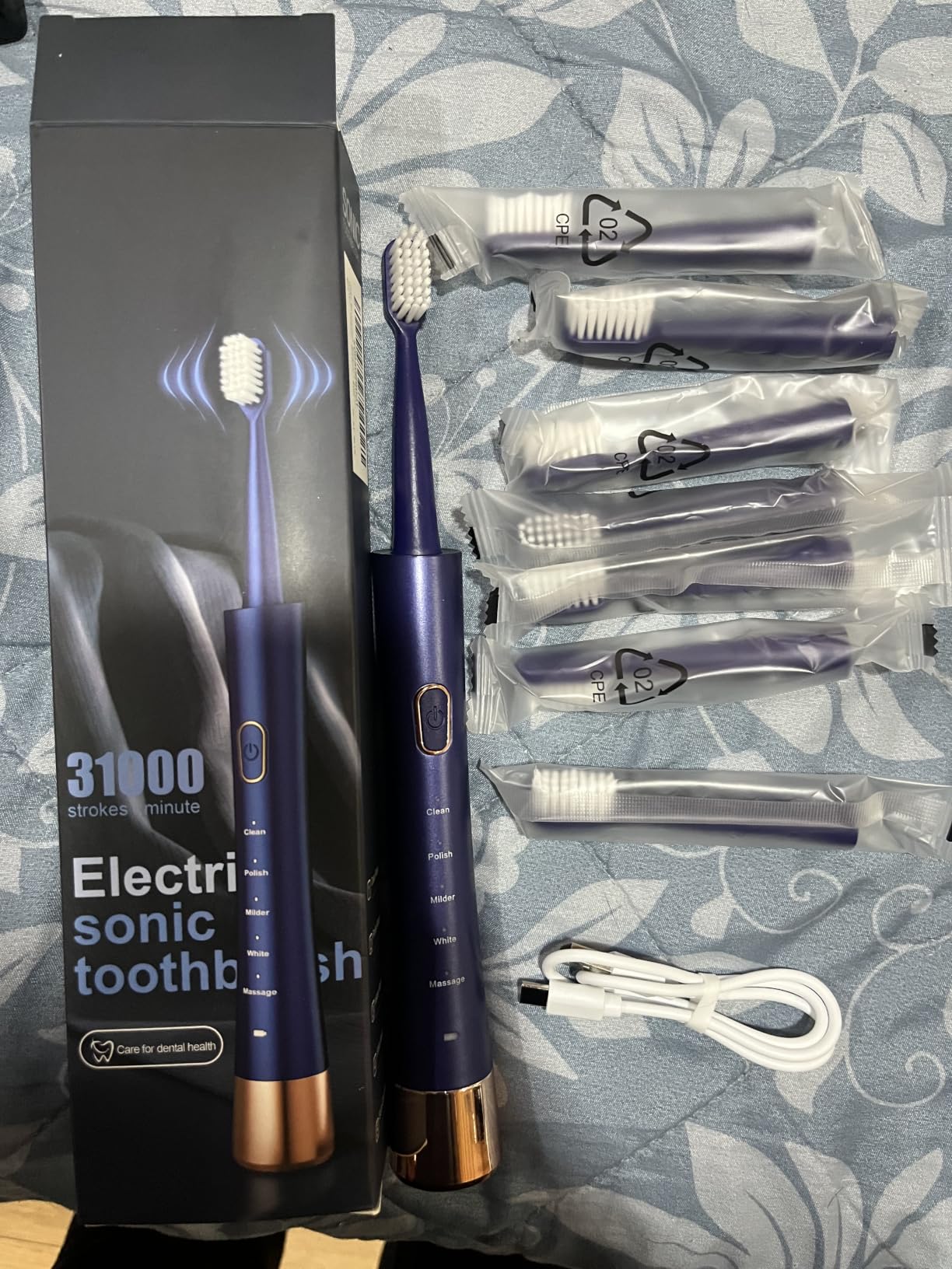 AJELU IPX7 Waterproof Sonic Electric Toothbrush for Adults, 2-Hour Fast Charging, Smart Timer, 5 Brushing Modes, 8 Brush Heads, 30-Day Battery Life, Blue customer photo 1